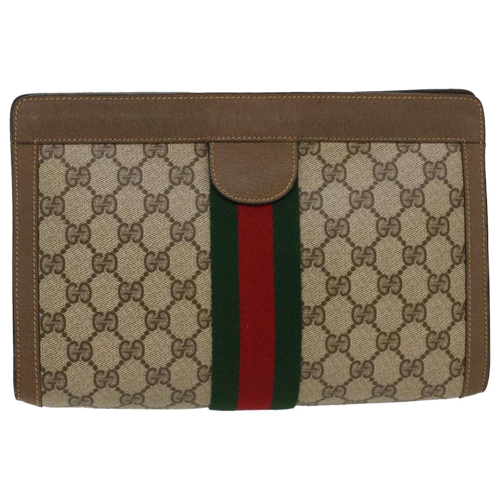 GUCCI GG Canvas Web Sherry Line Clutch Bag Beige Red 8901002 Auth ...