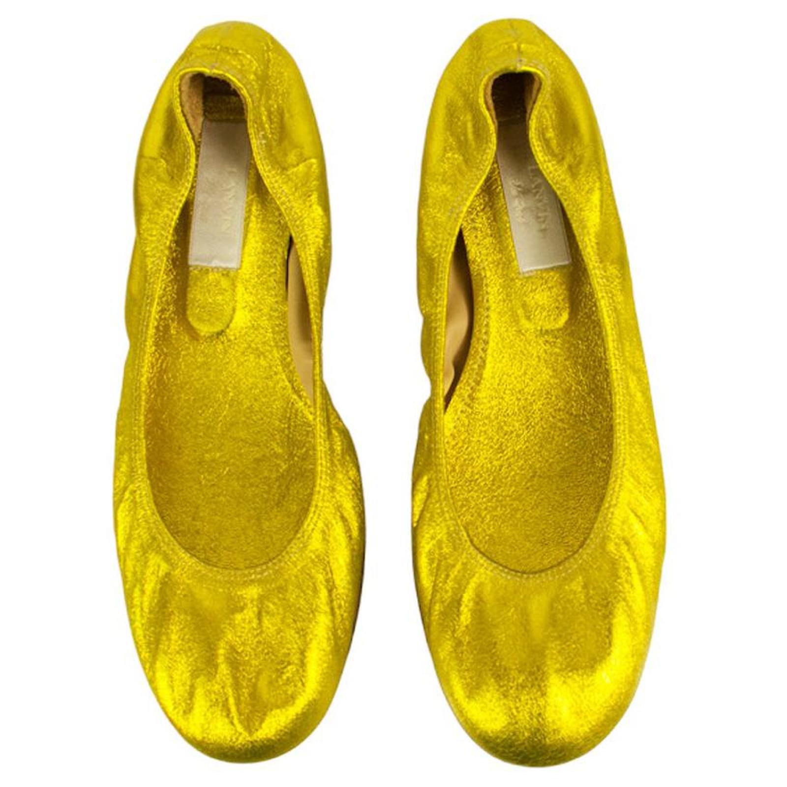 NWOTB LANVIN yellow metallic neon leather ballet shoes flats
