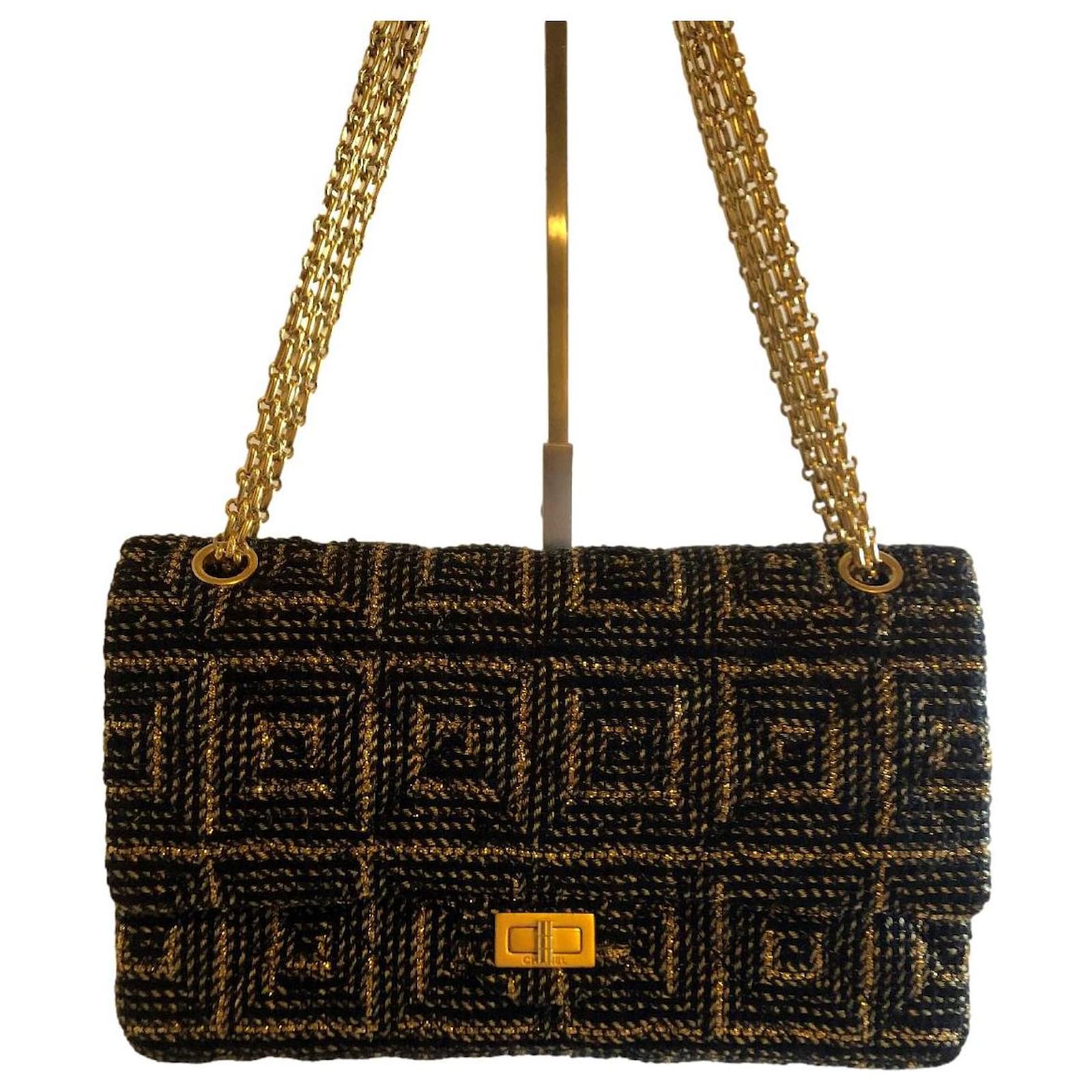 Chanel Limited Edition Rare Paris-Byzance Gold and Black Tweed 2.55 Reissue  226 Medium lined Flap Bag! Gold hardware Leather ref.998936 - Joli Closet