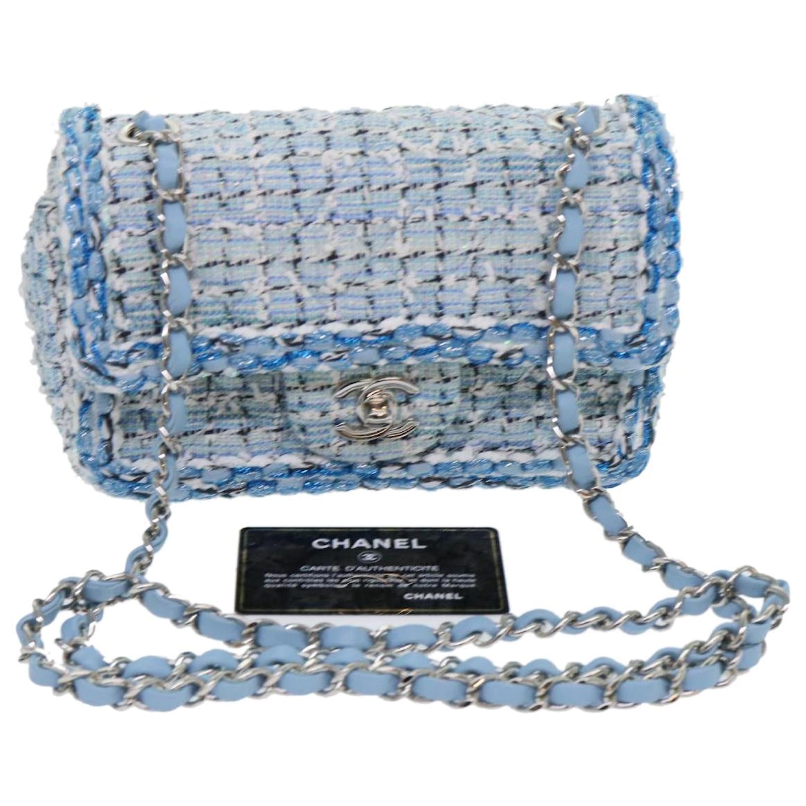 Handbags Chanel Chanel Chain Shoulder Bag Tweed Blue CC Auth 47496a
