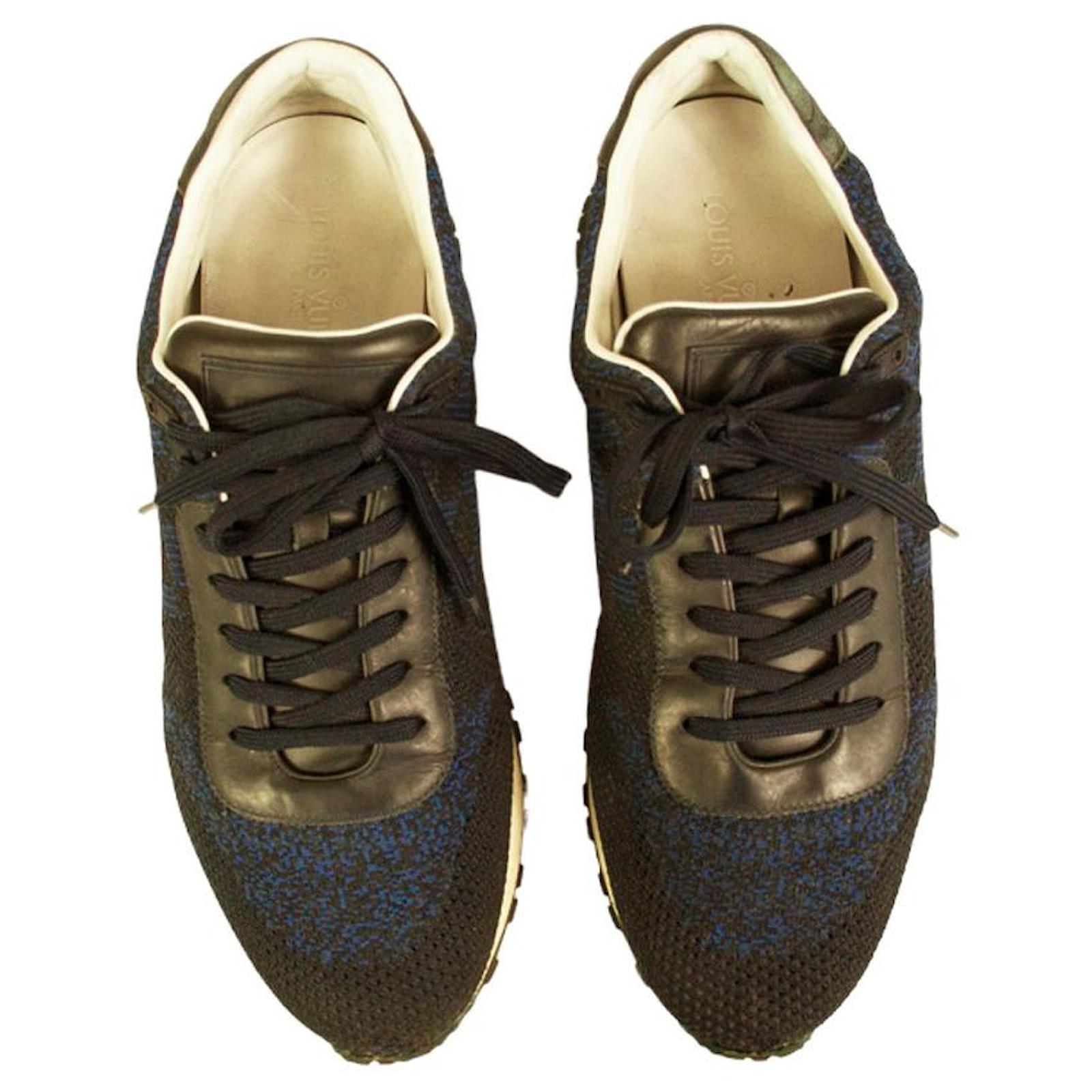 Louis Vuitton Black Blue Damier Trainers Rubber Sole Lace Up Shoes 7.5UK ref.999291 Joli Closet
