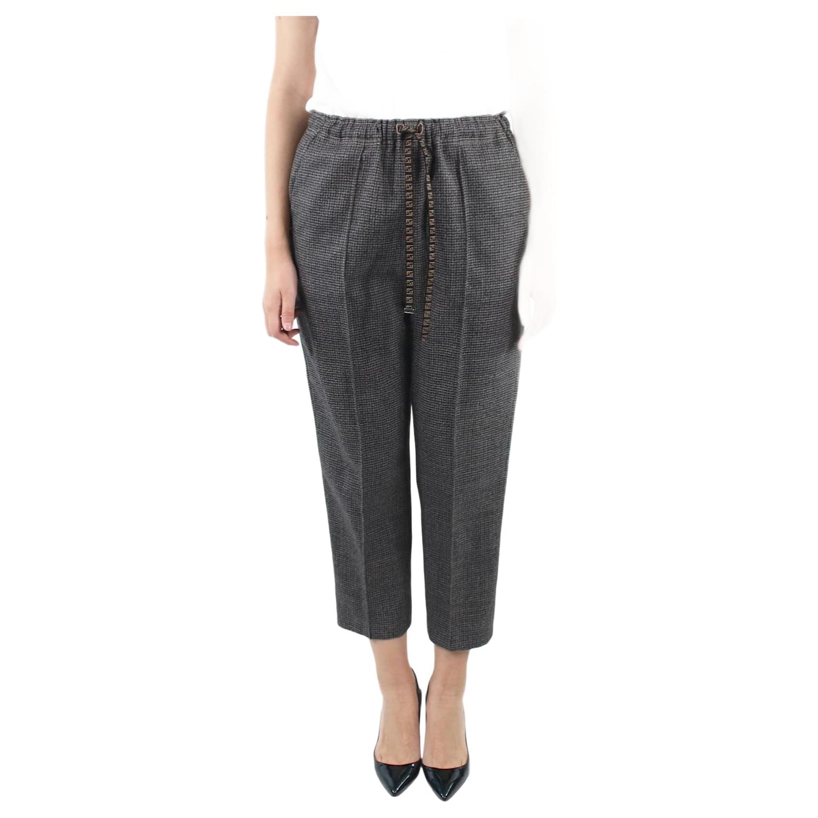 Fendi Grey high-rise cut houndstooth trousers size UK 10 ref