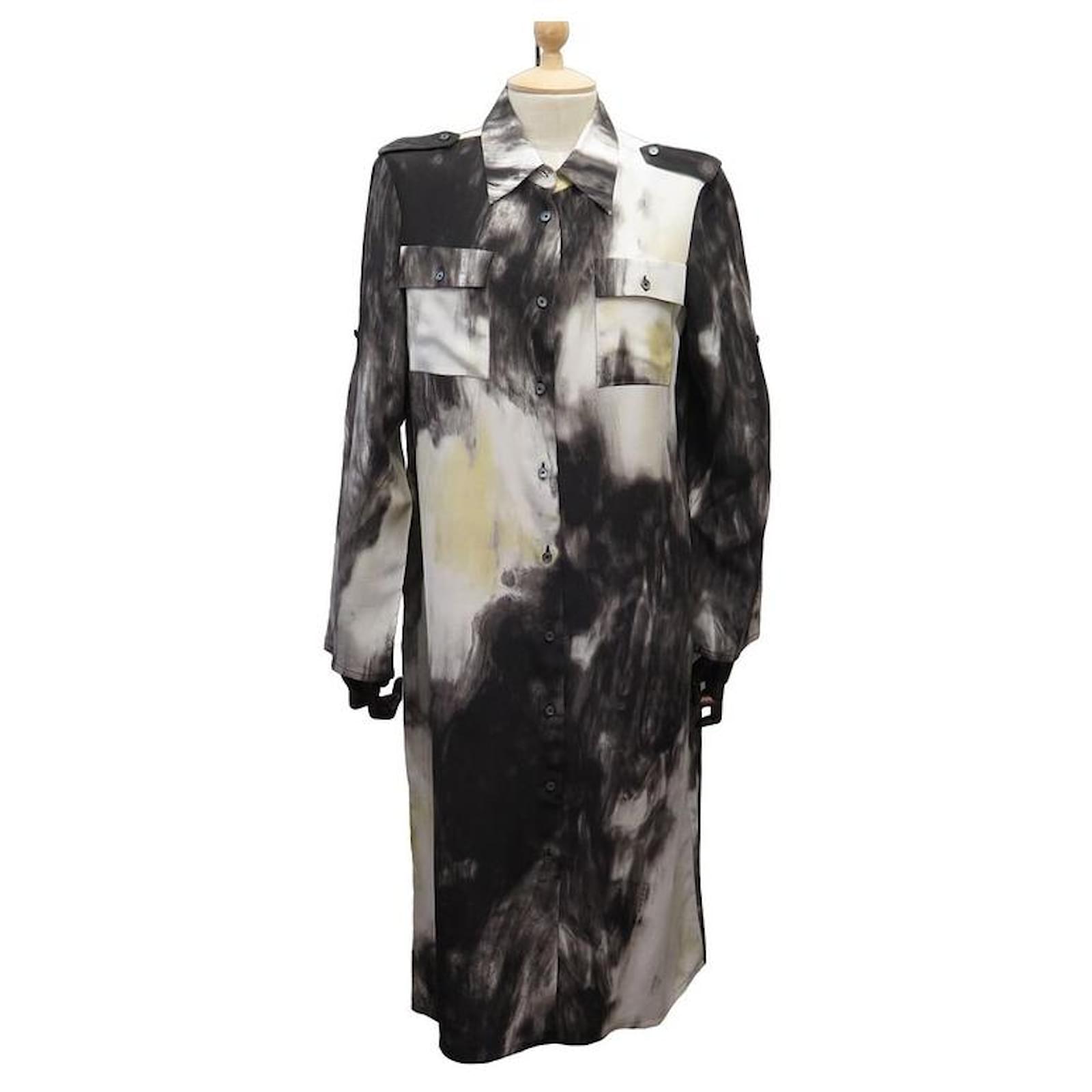 C line VINTAGE CELINE SHIRT DRESS 44 XL 116203503 SILK BLACK WHITE