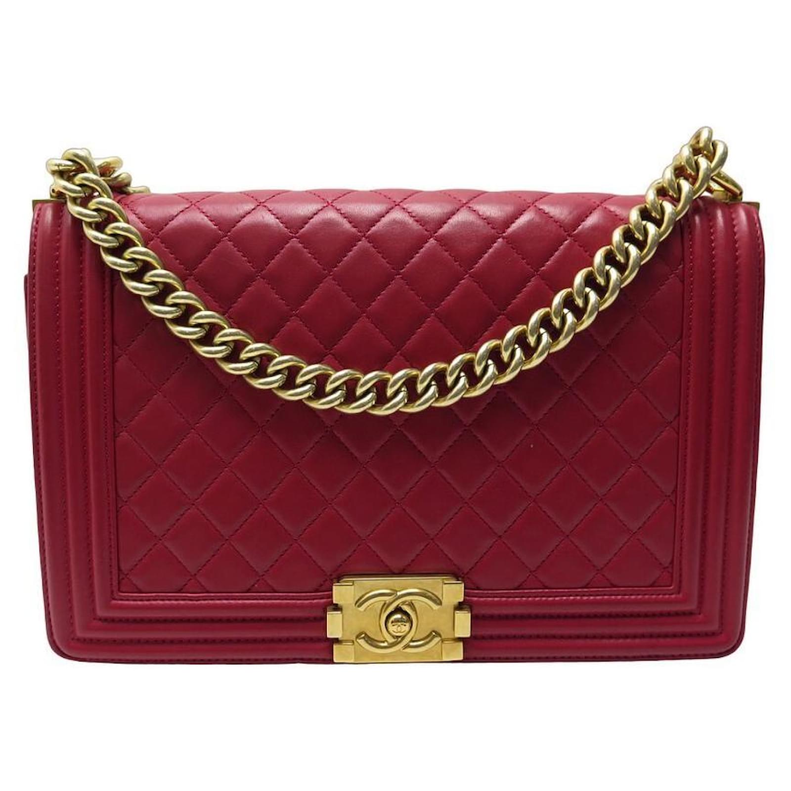 Handbags Chanel Chanel Grand Boy Handbag Red Quilted Leather Crossbody Handbag Purse
