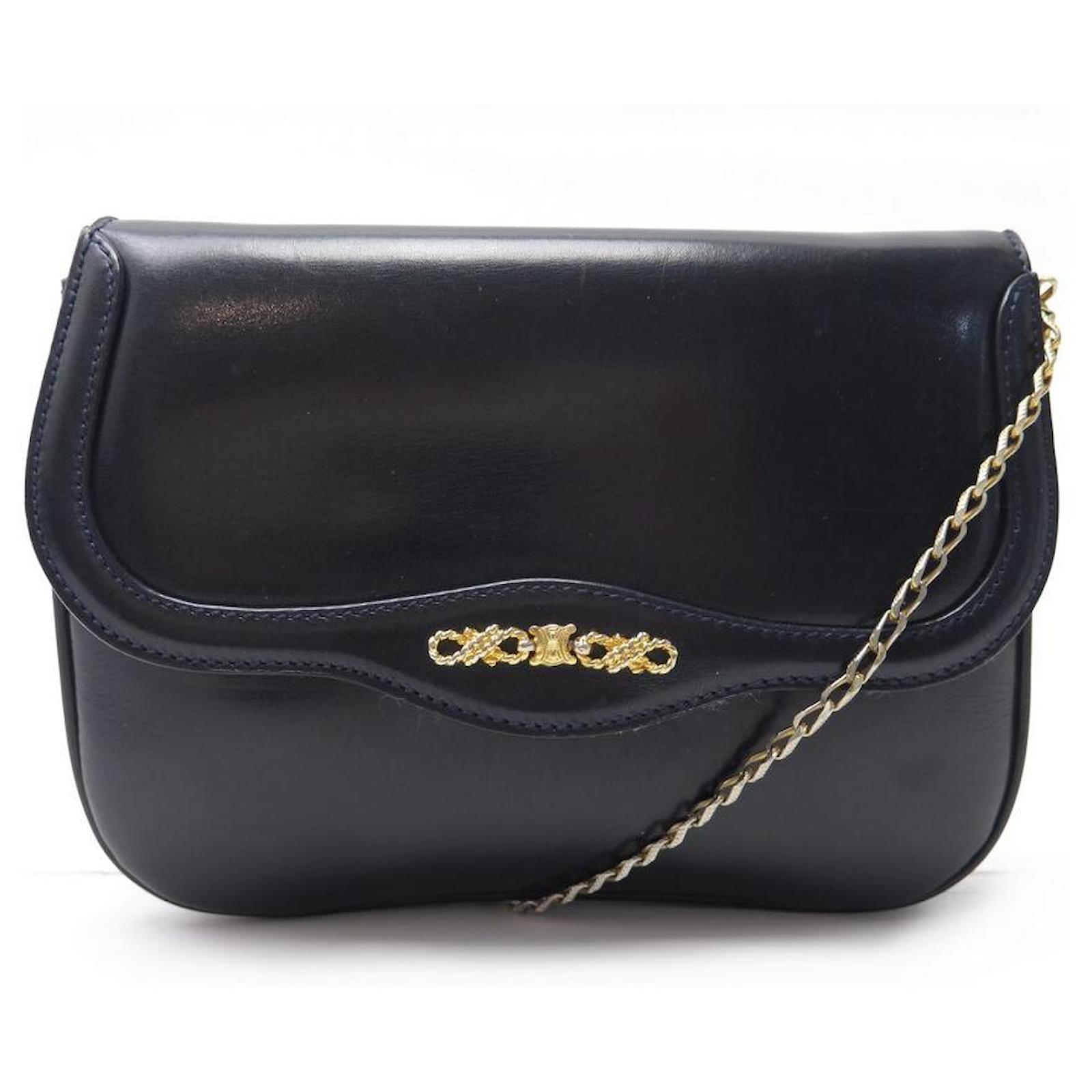 Celine Triomphe Shoulder Bag Pochette Crossbody Leather Black Ladies Vintage