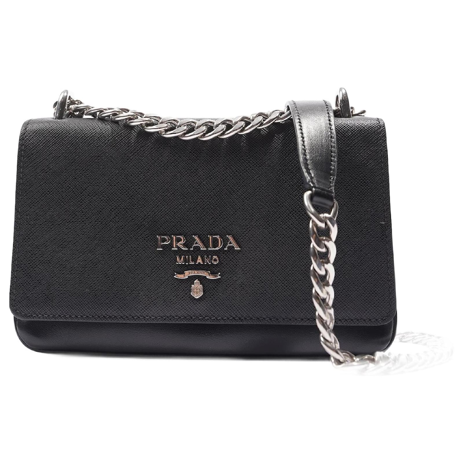 Prada Mini Bandoliera Leather Crossbody Bag in Black