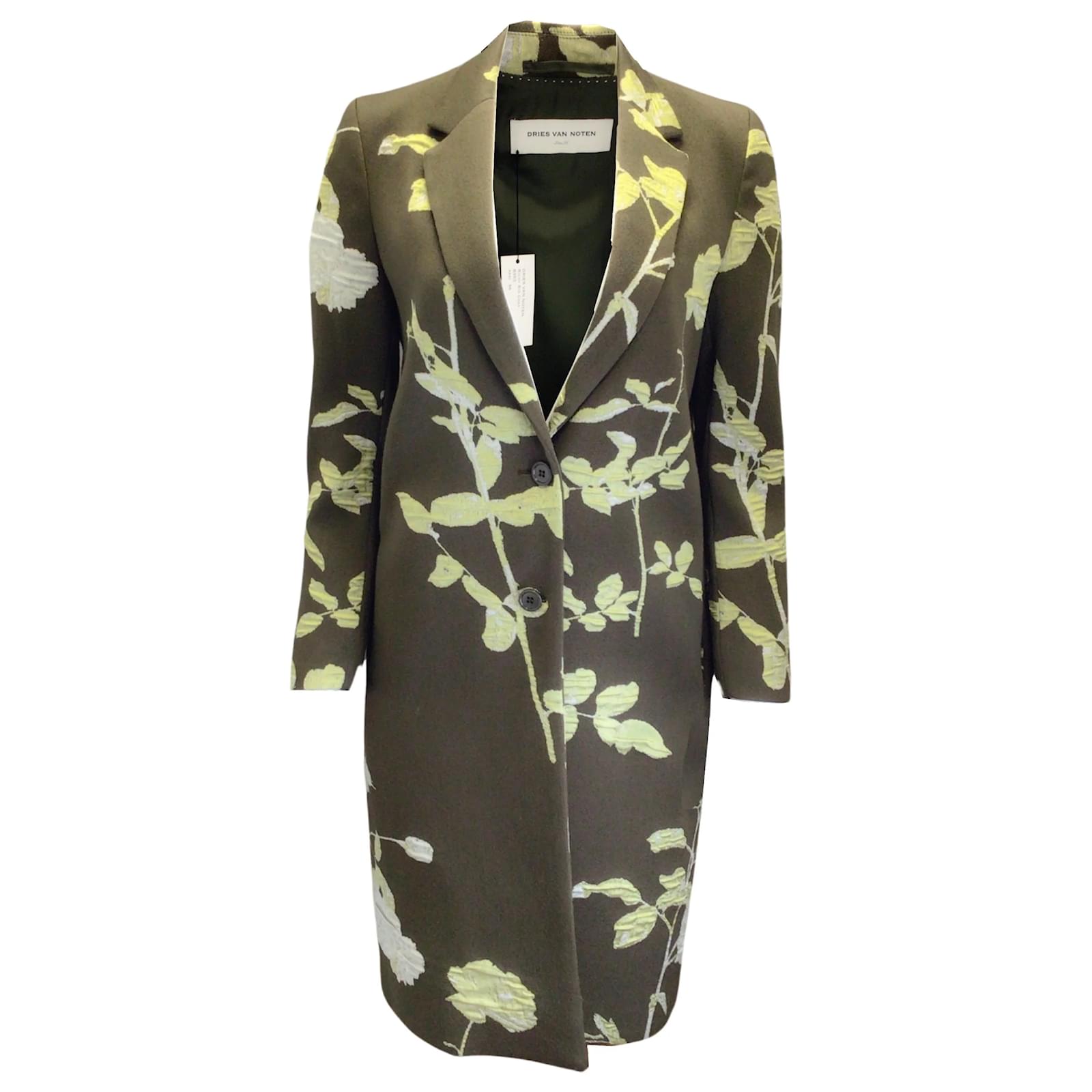 新品タグ付 DRIES VAN NOTEN RICHY BIS COAT コート Dries van Noten Olive Green Richy Bis Floral Embroidered Cotton