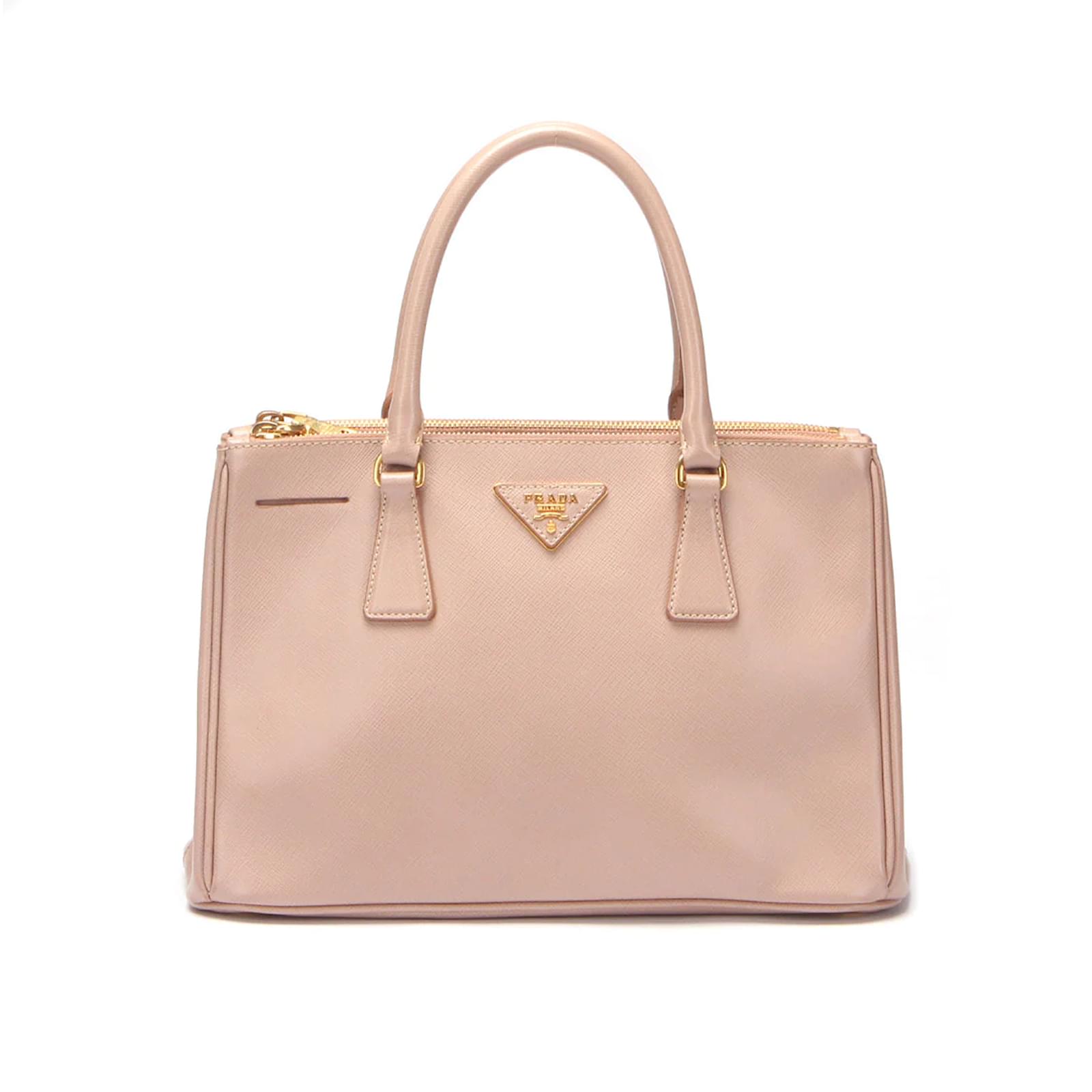 Prada Saffiano lined Zip Galleria Tote Beige Leather Pony-style