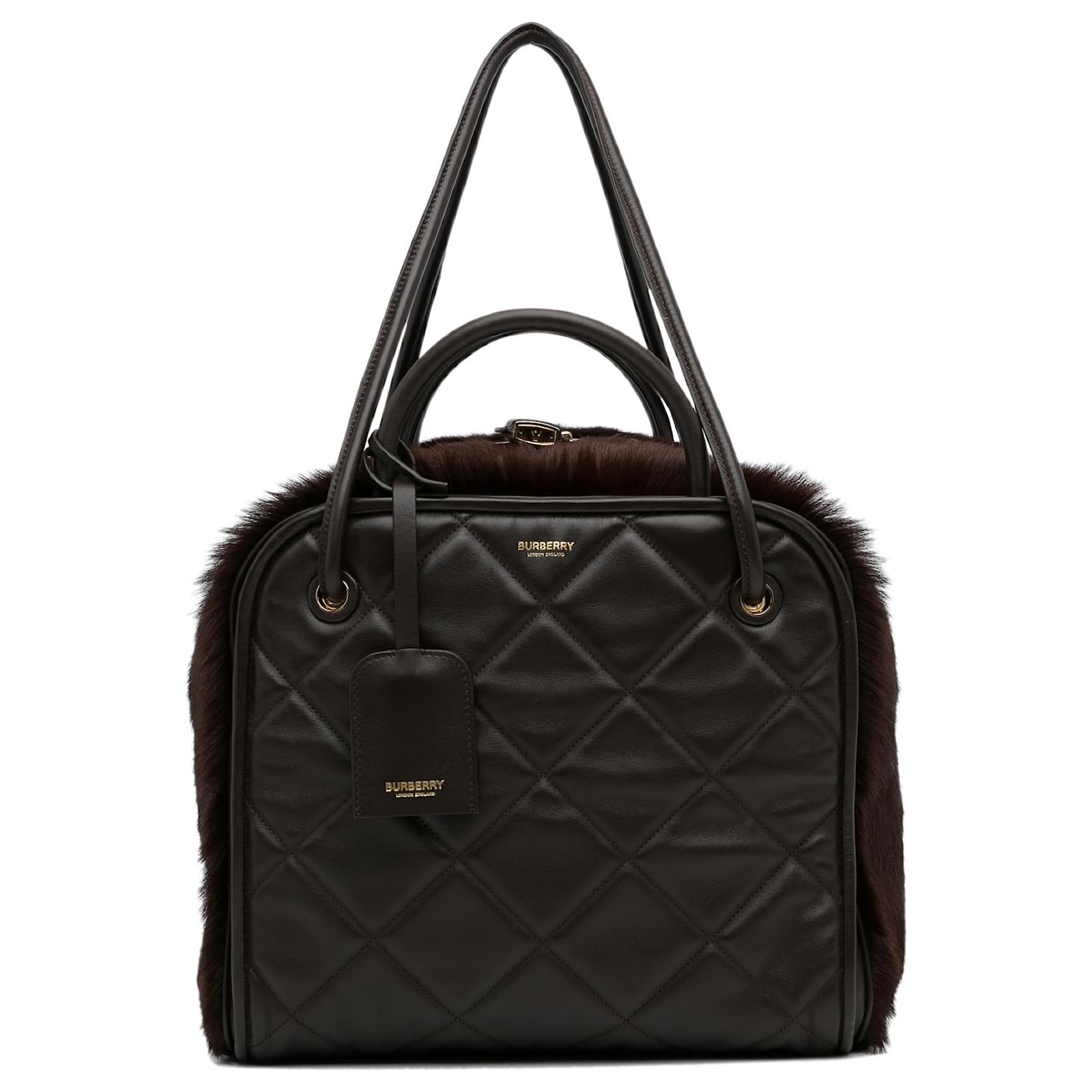 Burberry Brown Quilted Cube Pony Hair Bag Dark brown Leather ref