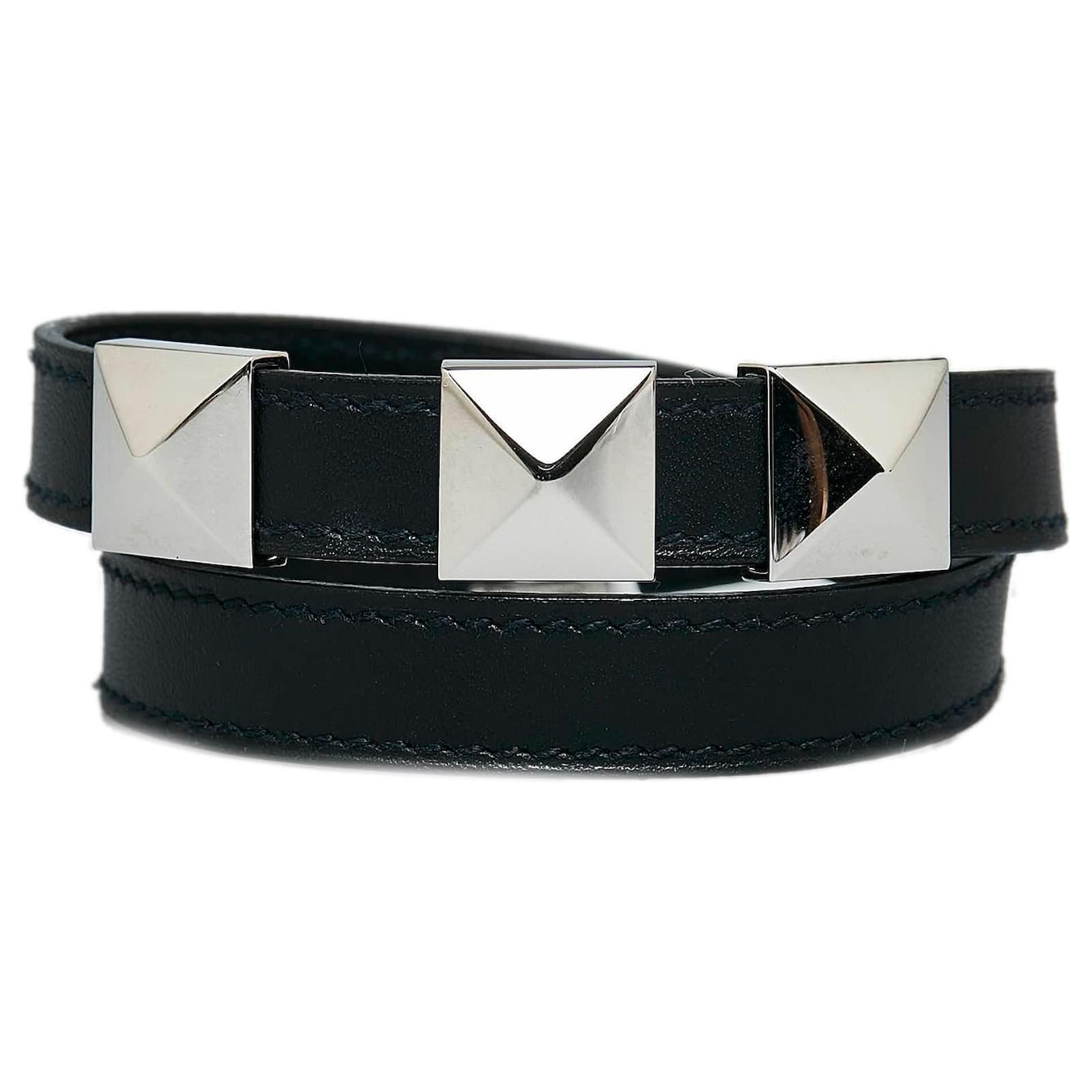 Valentino Rockstud Double-Strap Leather Bracelet Black