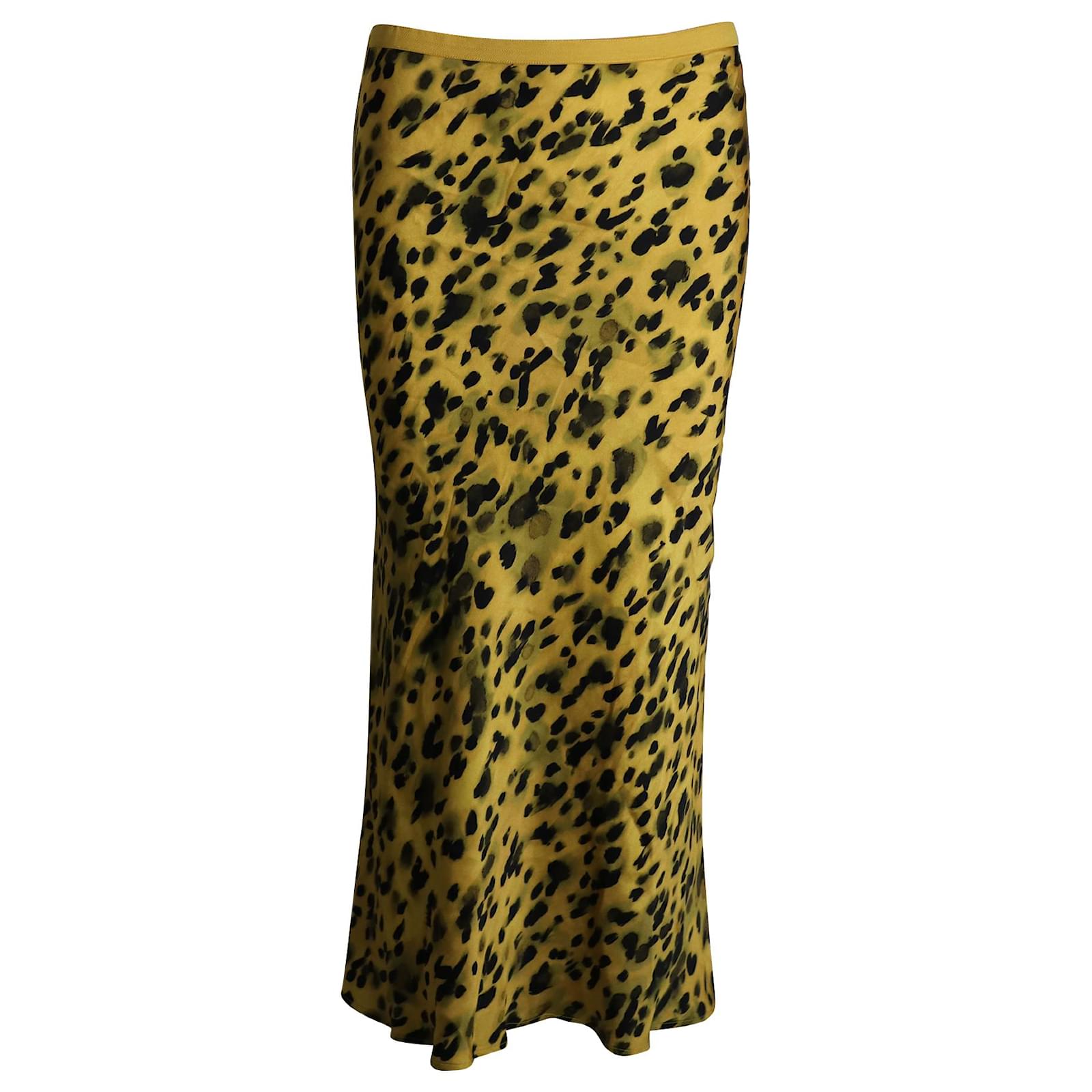 Anine Bing Leopard Print Midi Skirt in Yellow Silk ref.1009644 - Joli ...