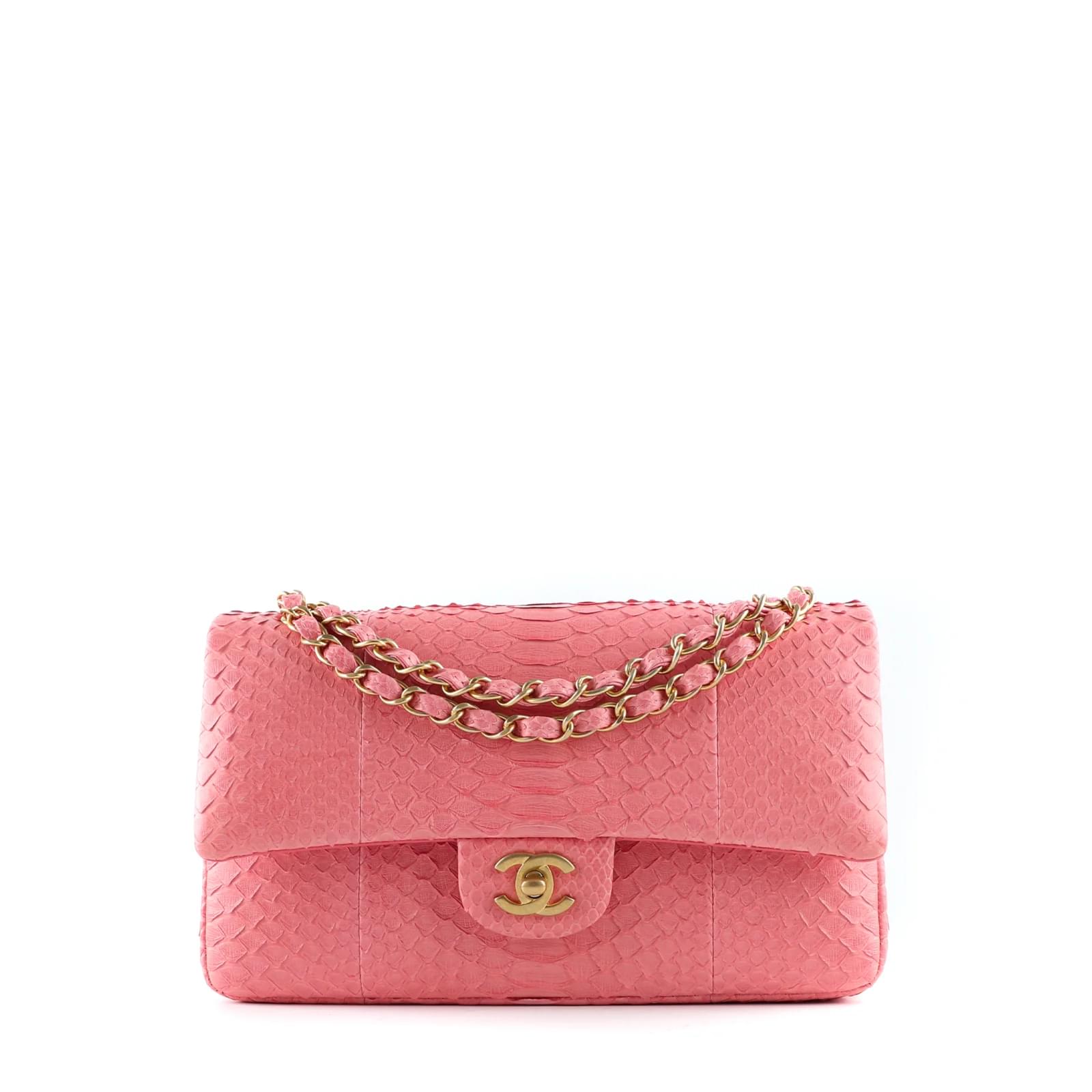 Chanel Pink Caviar And Python Top Handle Flap Bag Gold Hardware