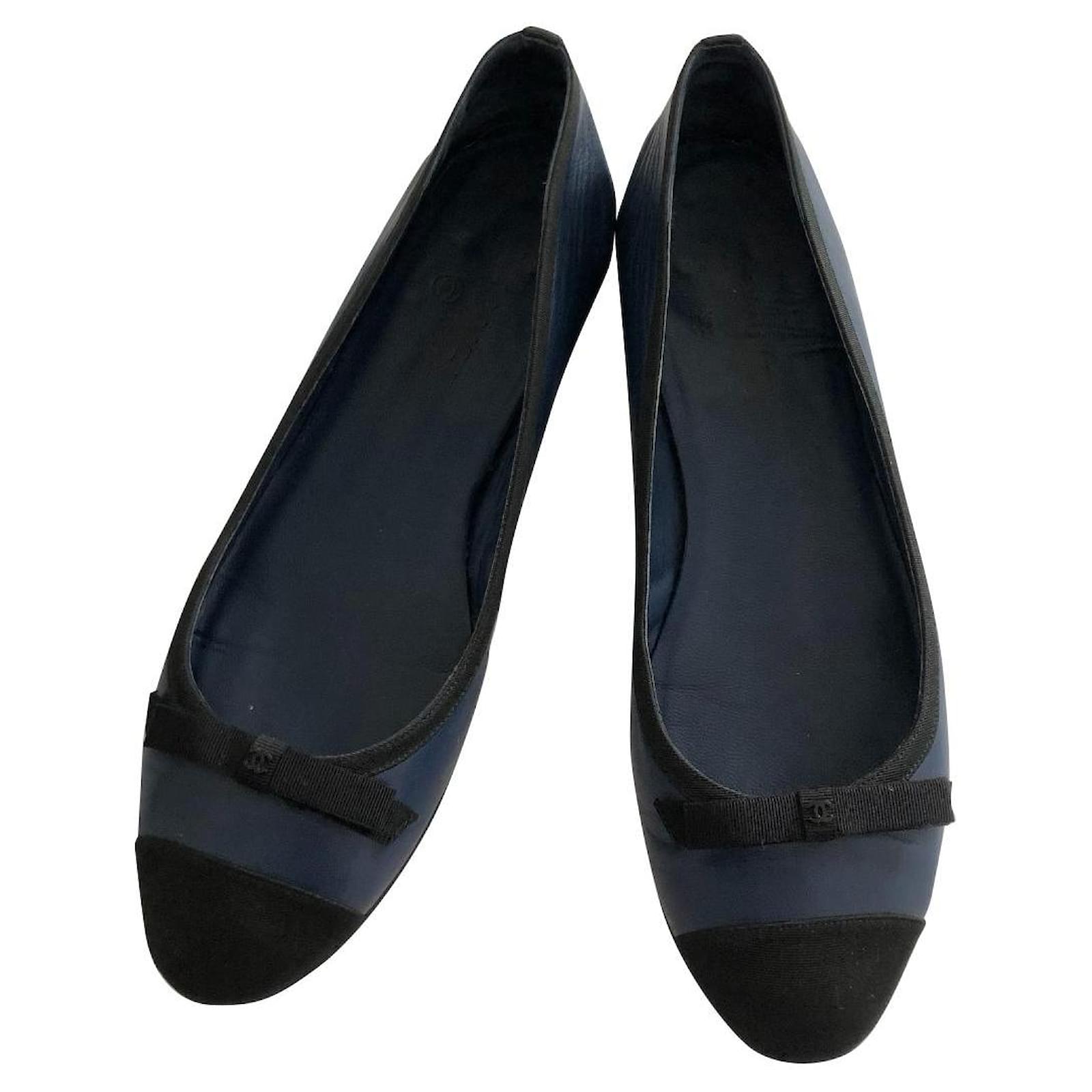 Chanel Blue Denim CC Cap Toe Bow Ballet Flats Size 39.5 Chanel