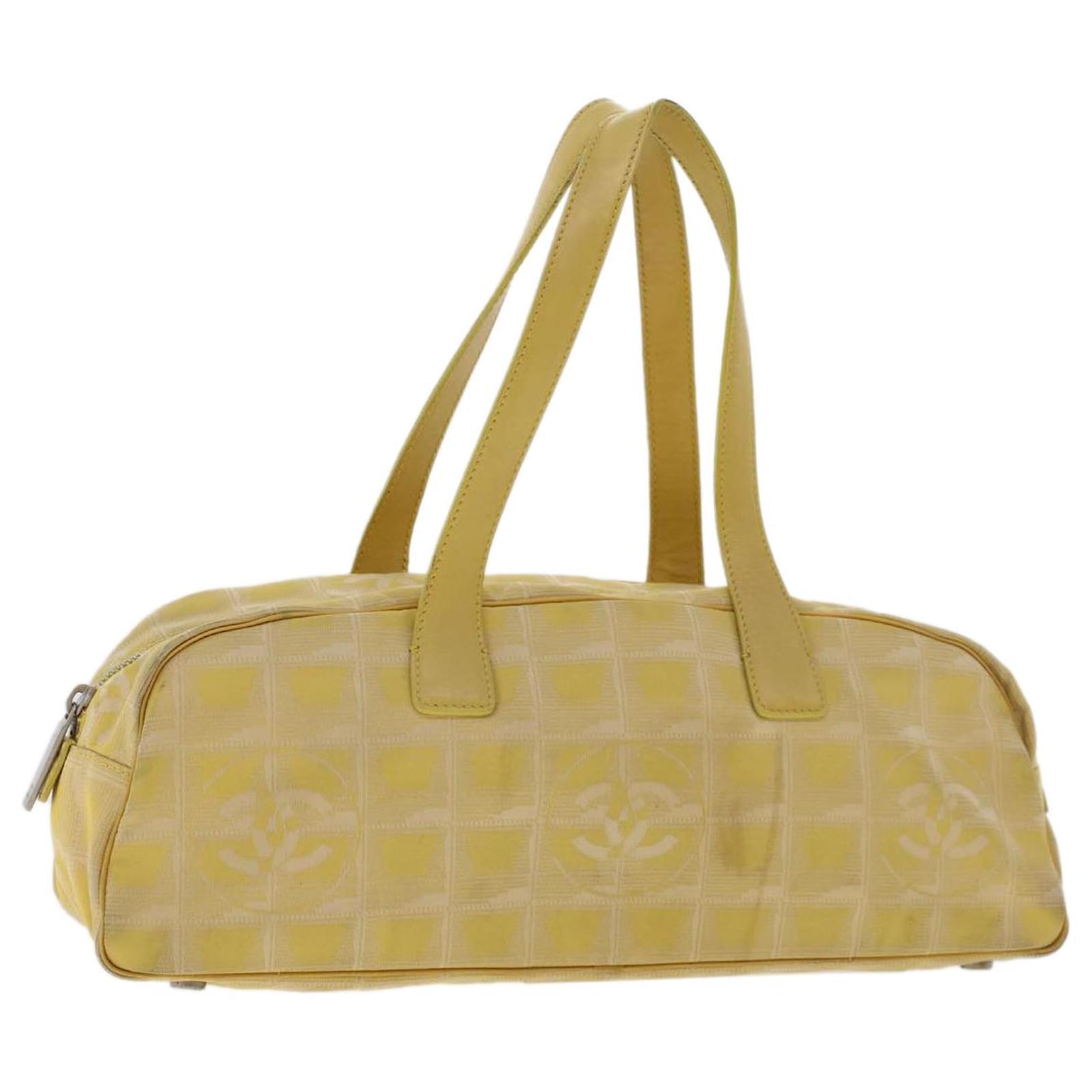 CHANEL New Travel Line Shoulder Bag Nylon Yellow CC Auth bs6822