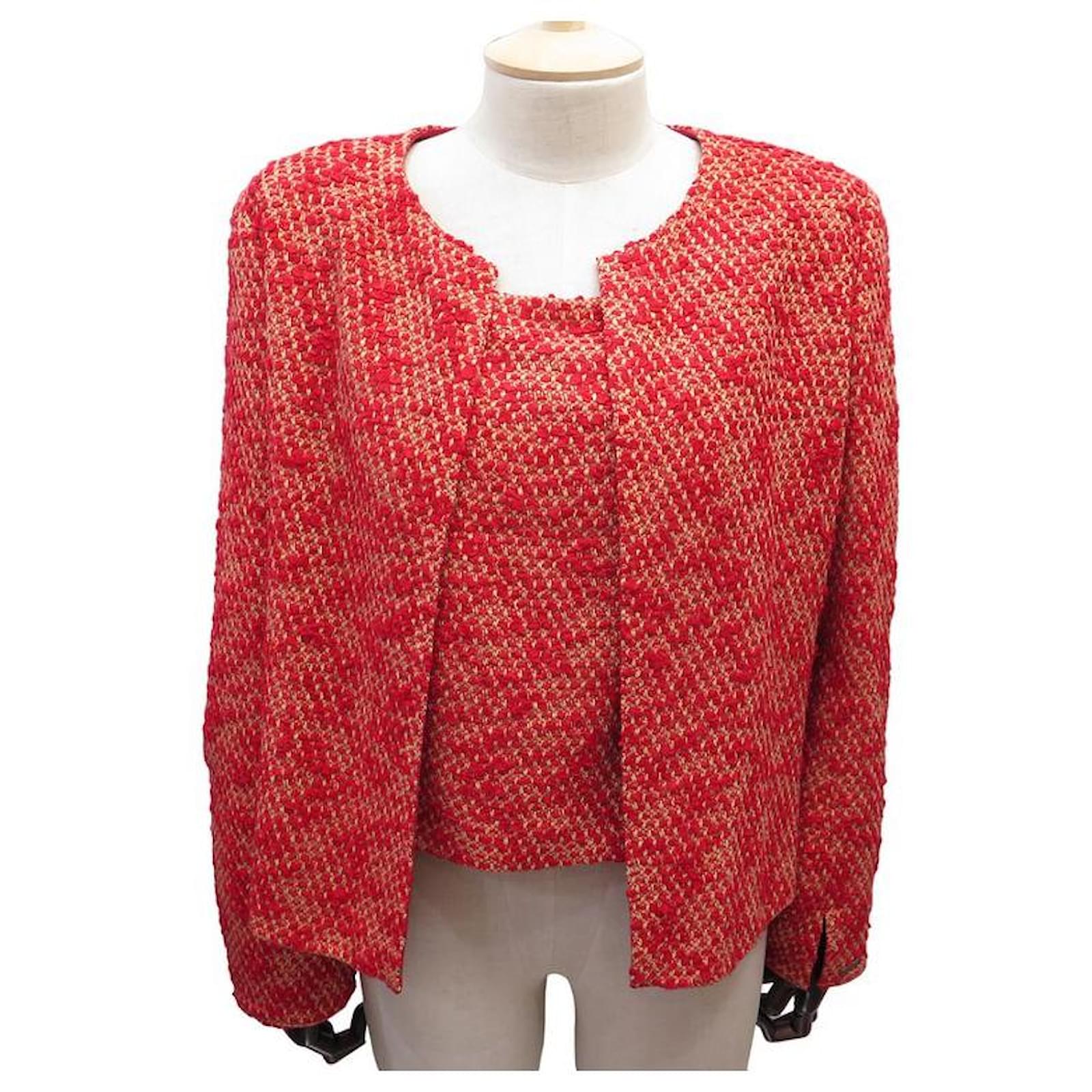 Jackets Chanel Vintage Chanel Jacket + Top Red Tweed SET14318W02562 38 M Set