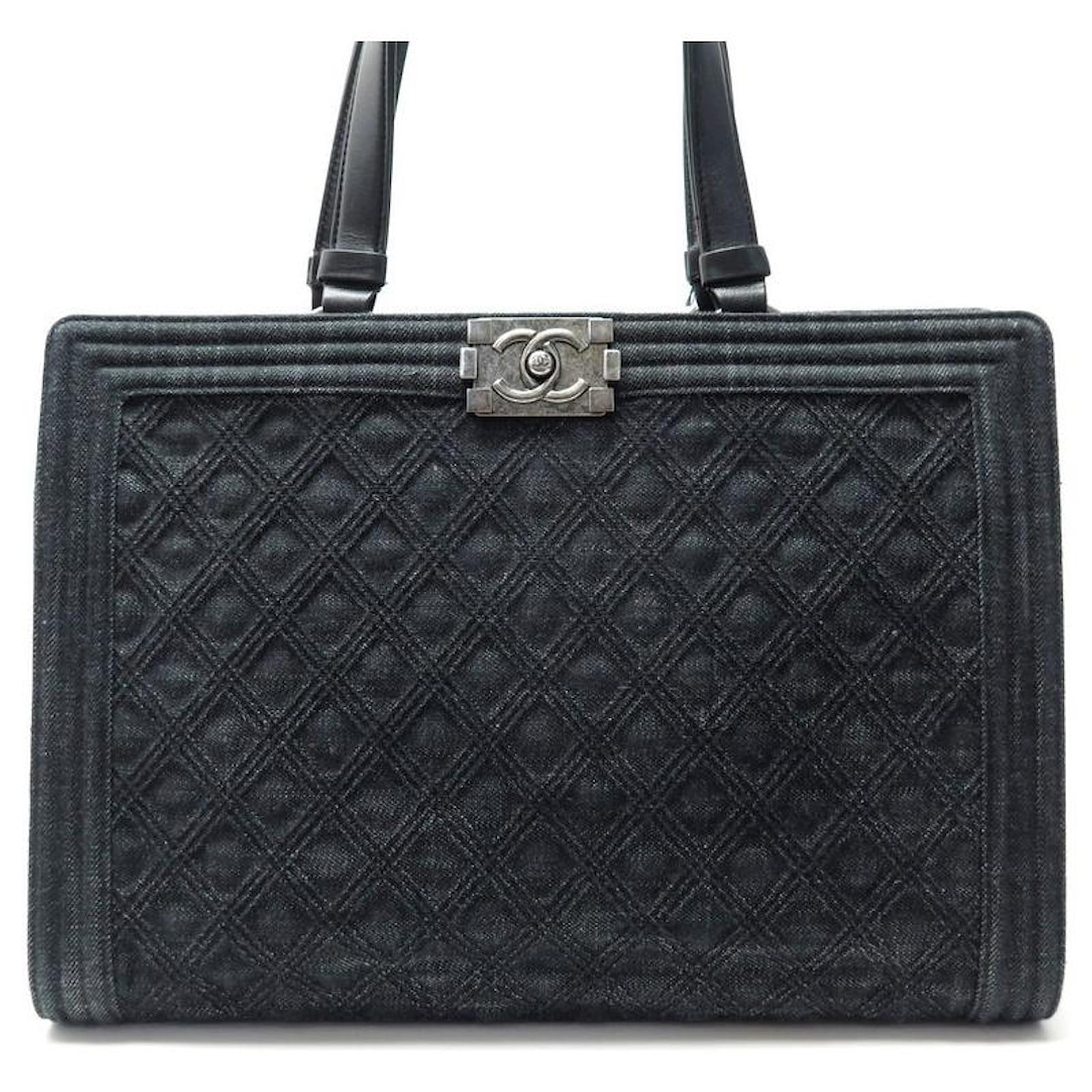 Handbags Chanel Chanel Boy Cabas Handbag 2015 2016 in Black Denim Black Tote Bag Purse