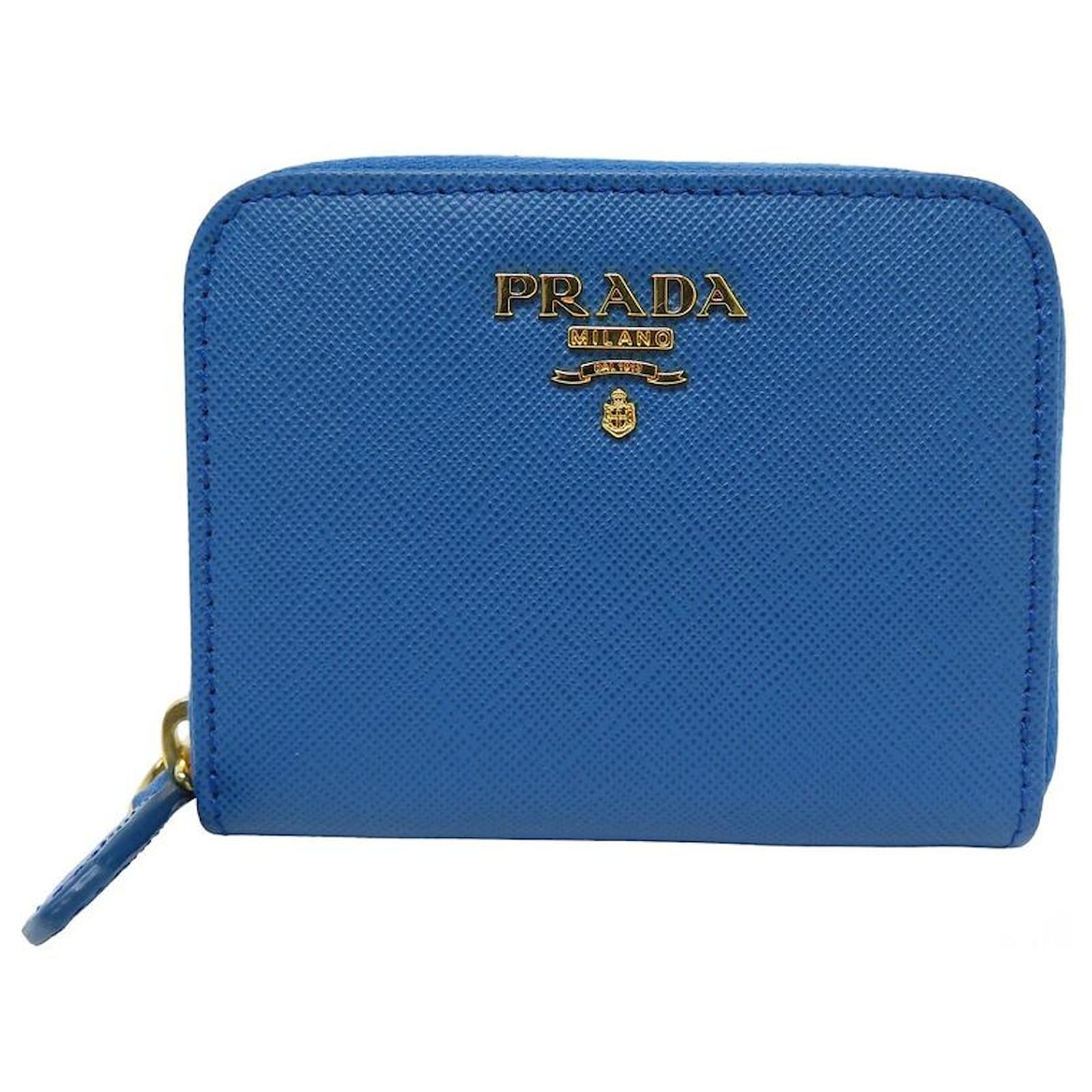 Prada Blue Saffiano Leather Zip Around Wallet Prada