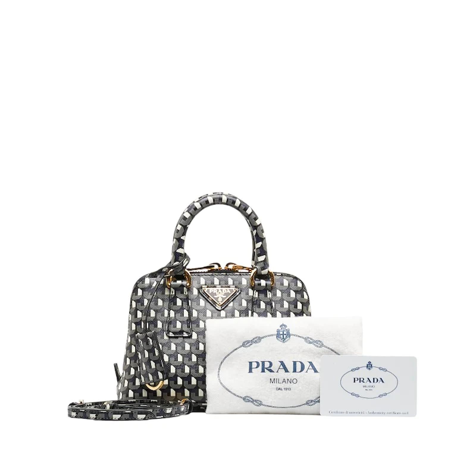 Prada Mini-Promenade-Tasche aus bedrucktem Saffiano-Leder Schwarz - Main Image