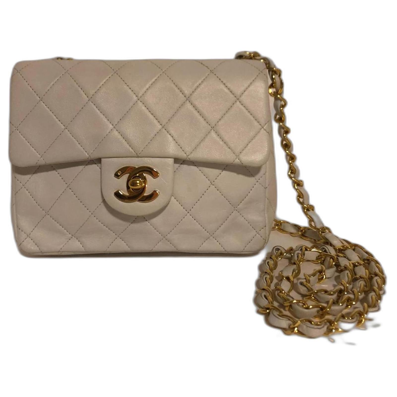 Chanel Vintage White Mini Square Timeless Classic Lambskin with