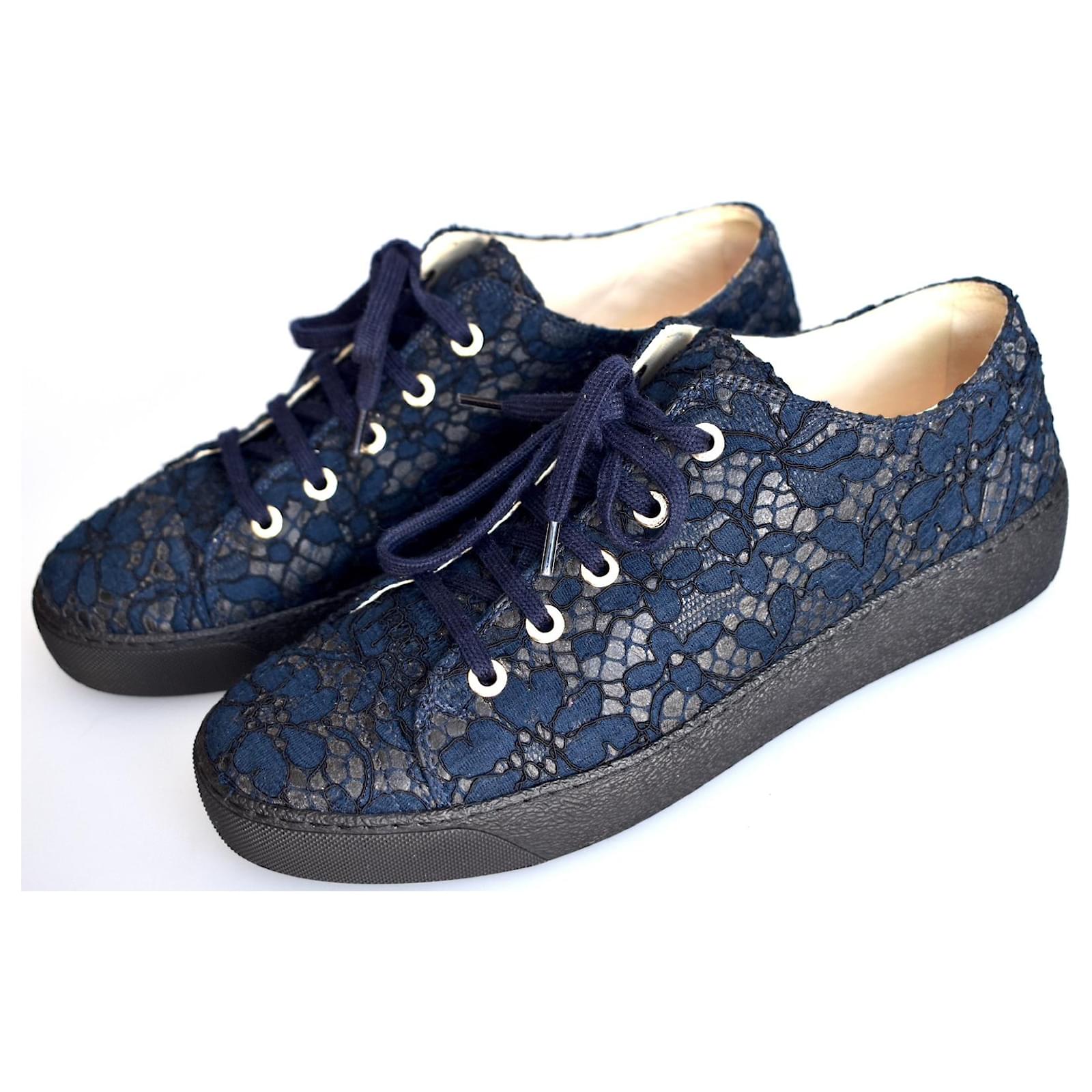 CHANEL, Shoes, Chanel Womens Sport Sprint Sneakers Size 38 Us 8 Blue  Cashmere Low Top Trainers