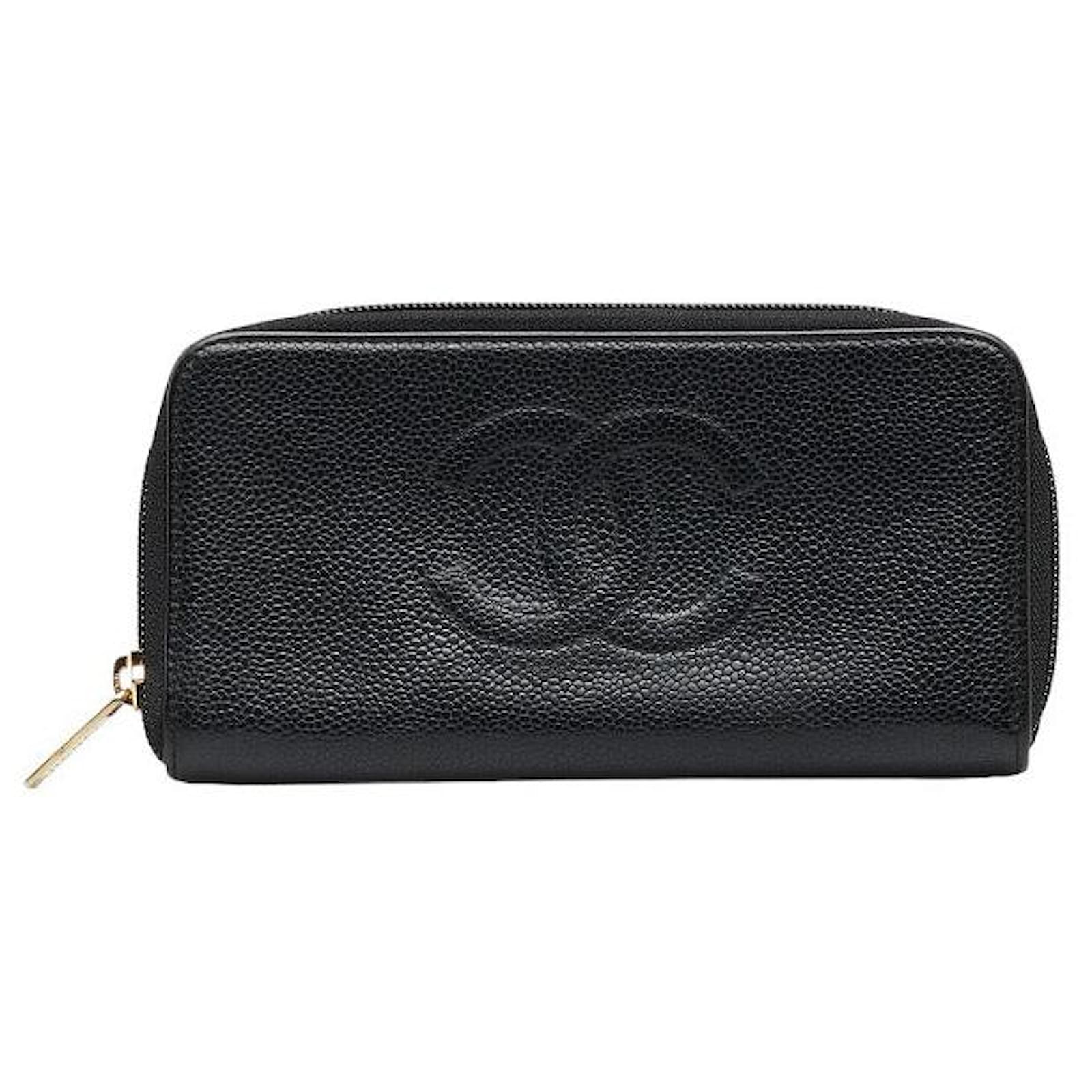 Chanel CC Quilted Caviar Trifold Compact Wallet Black Leather ref