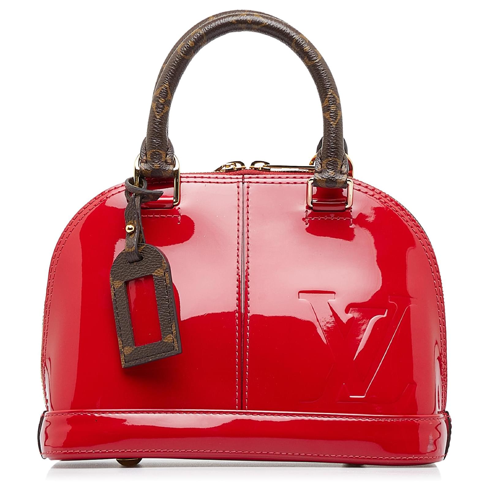 Louis Vuitton Red Vernis Miroir Alma BB Brown Leather Patent leather Cloth  ref.1012728 - Joli Closet