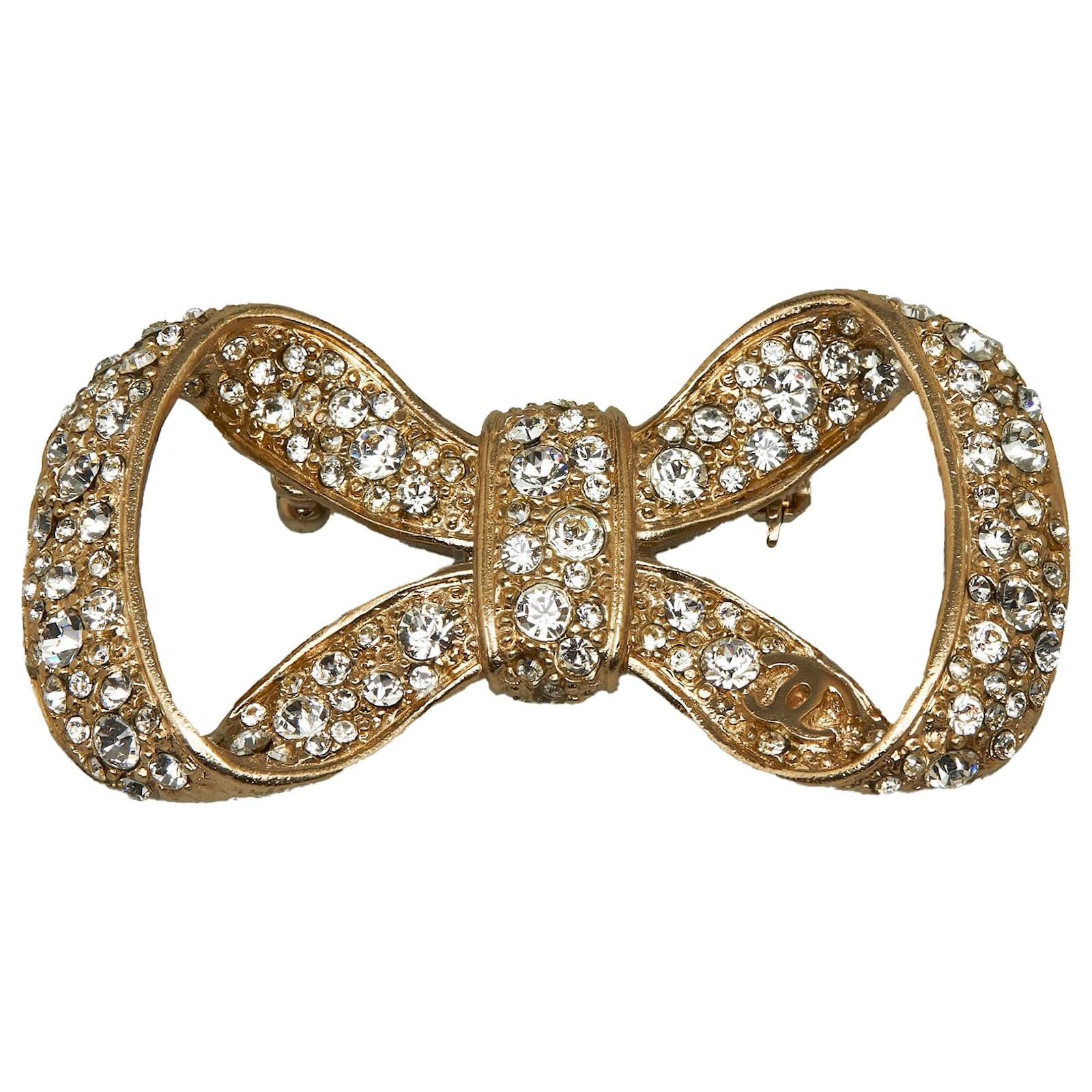 Chanel Silver Crystal Bow Brooch