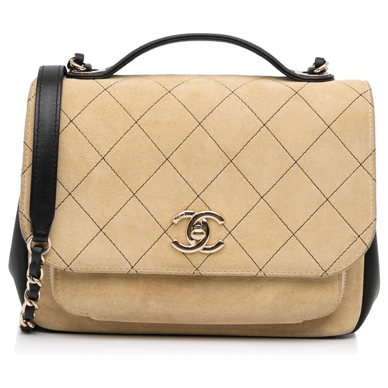 Chanel Brown Business Affinity Suede Flap Beige Leather Pony-style calfskin  ref.1012759 - Joli Closet