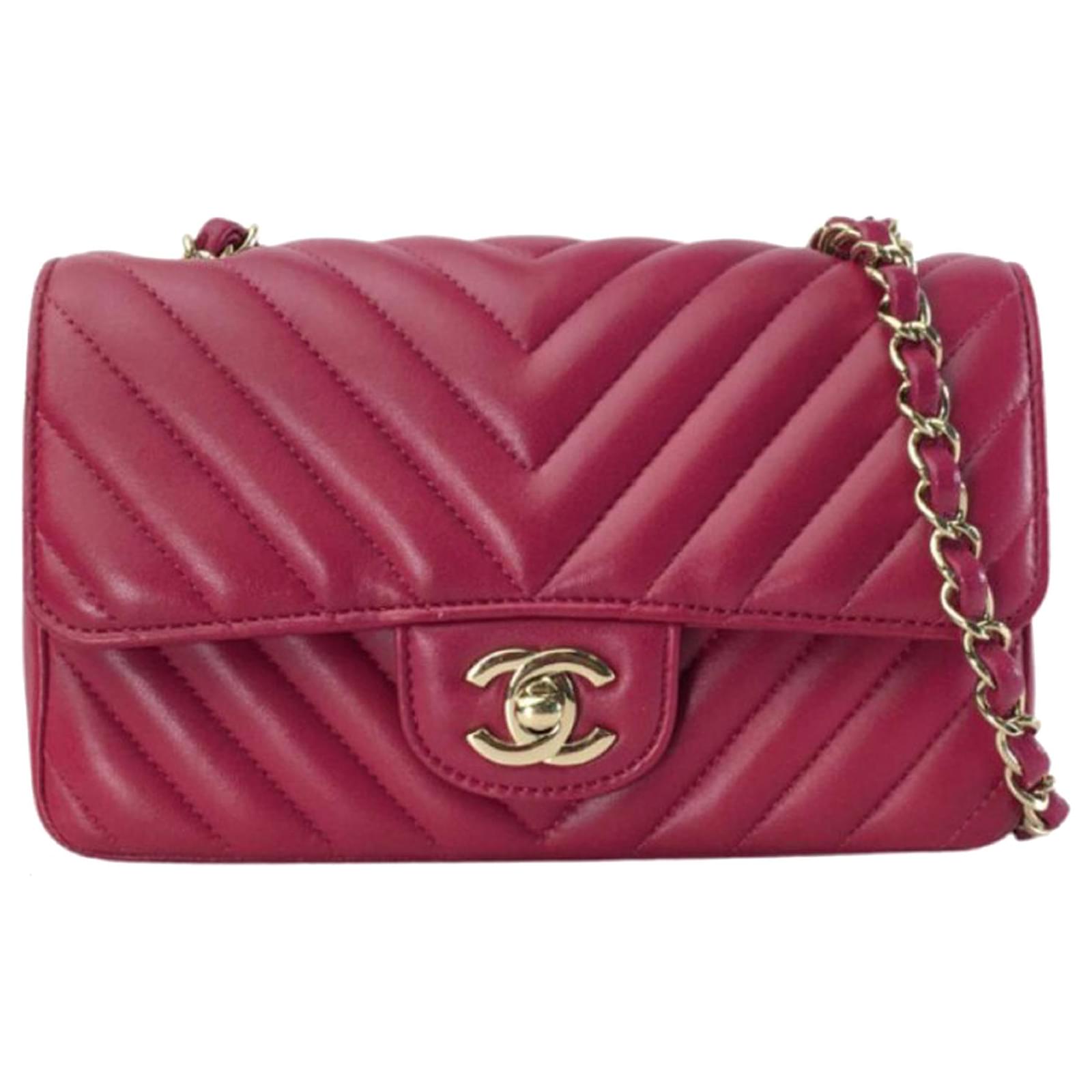 Chanel Red Mini Chevron Quilted Lambskin Single Flap Bag Leather