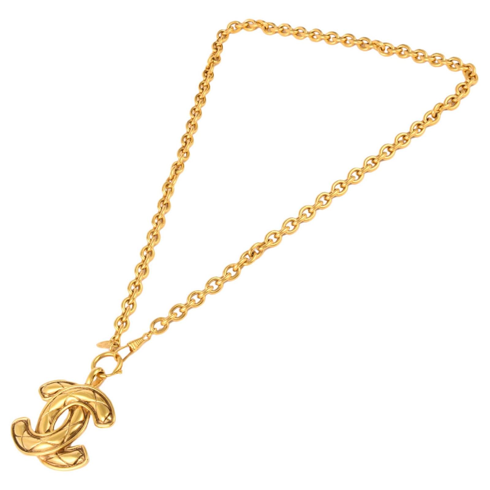 CHANEL 05V metal COCO Mark ribbon Necklace Pendant accessories Champagne Gold