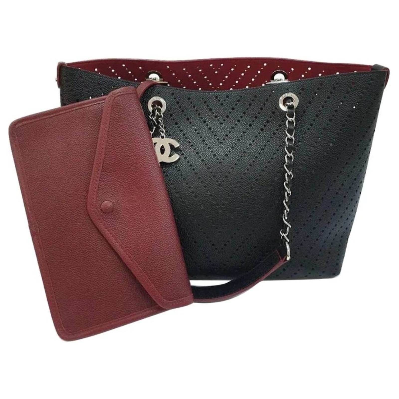 Handbags Chanel Chanel Perforated Black Caviar Chain Shopping Tote Bag