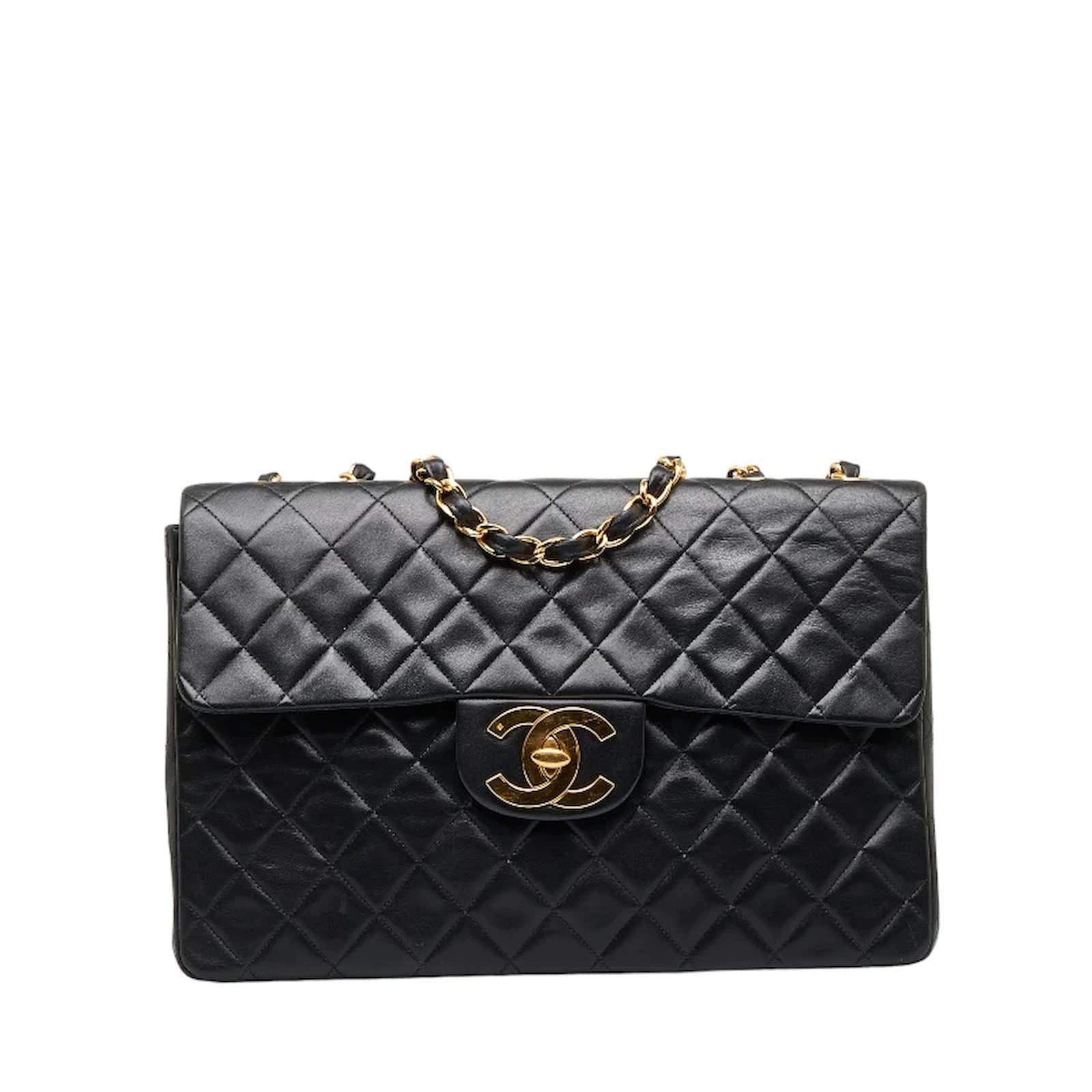 Chanel Maxi Quilted Leather Single Flap Bag Black Lambskin ref