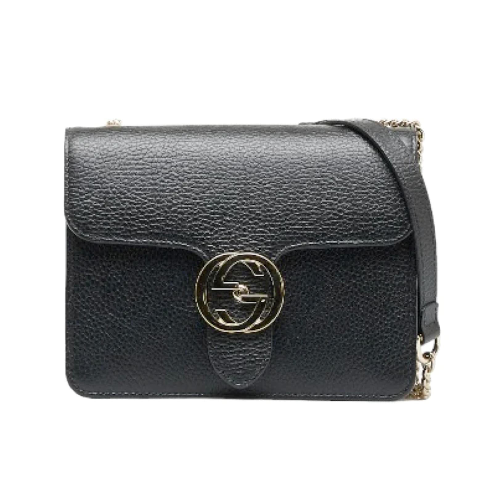 Gucci Black Leather Marmont Interlocking GG Crossbody Bag