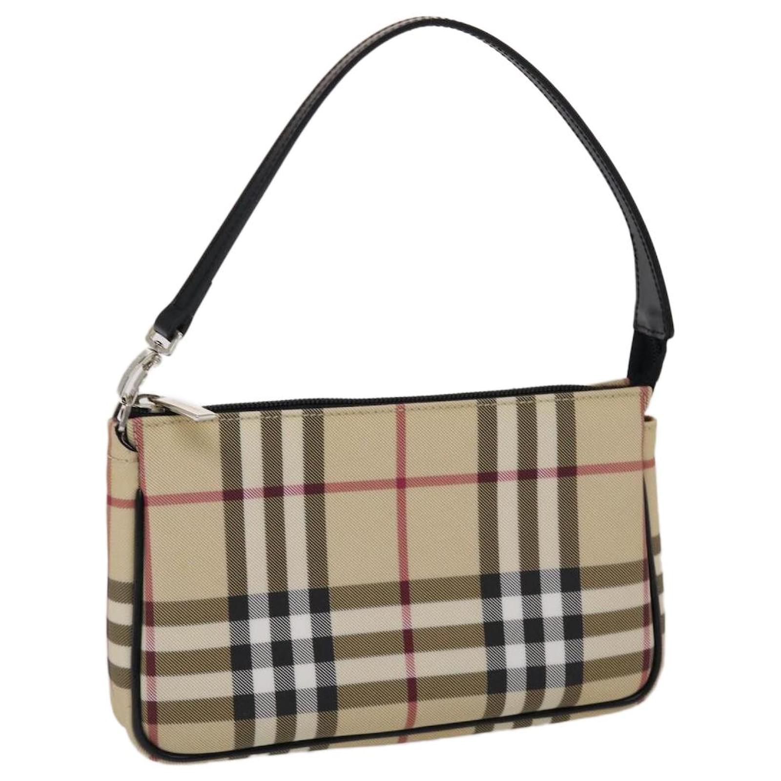 Womens Vintage Burberry bag beige nova check handbag pouchette pochette  purse