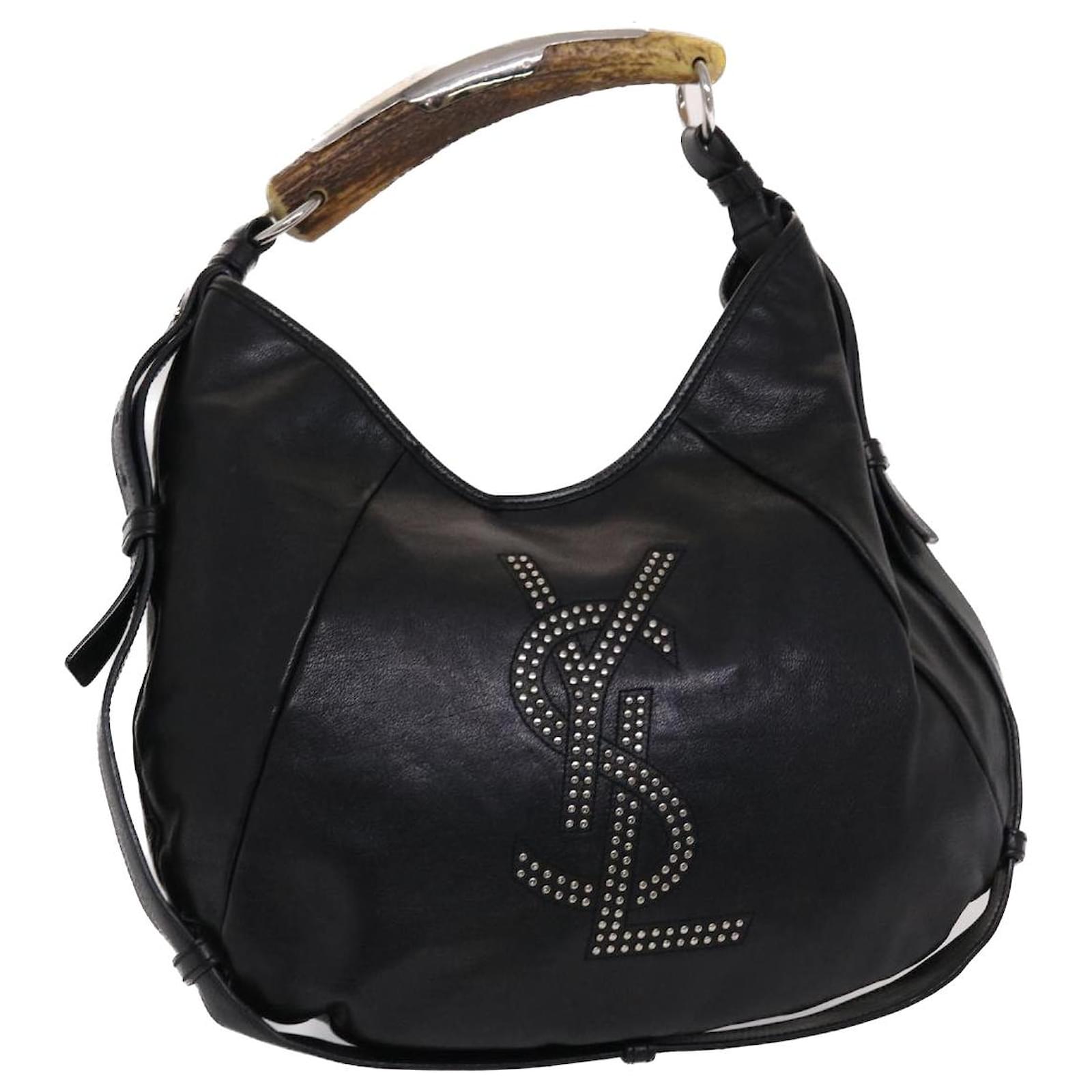 YVES SAINT LAURENT Black YSL Studded Leather Horn Mombasa Bag at