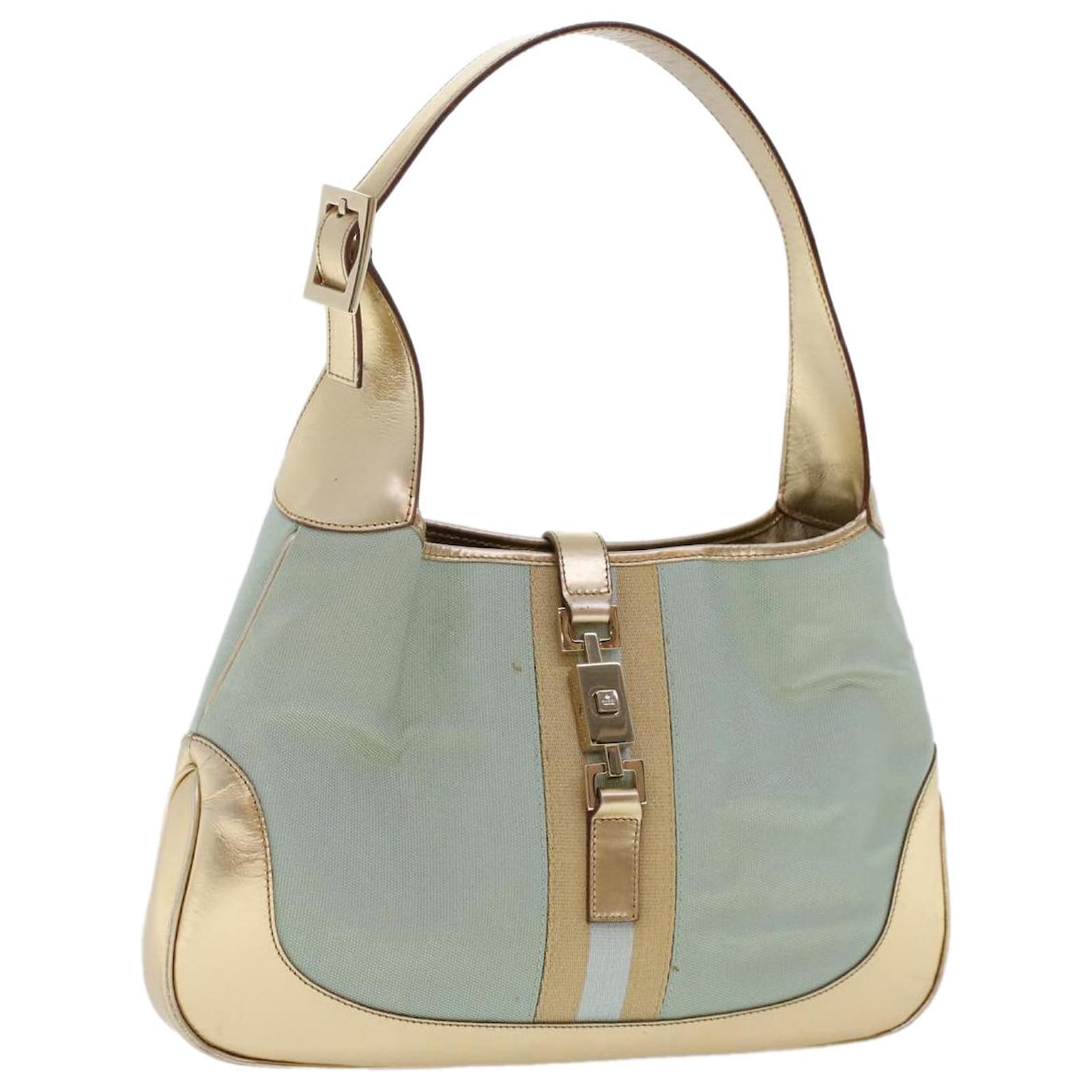 GUCCI Jackie Sherry Line Shoulder Bag Nylon Leather Light Blue Beige Auth  48751 ref.1013504 - Joli Closet