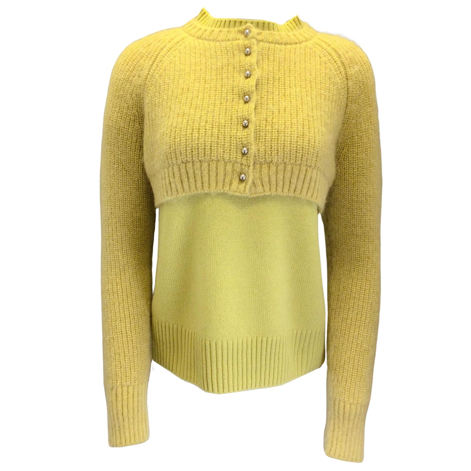 Sacai Mustard Yellow / Gold Buttoned Mohair and Wool Cardigan and