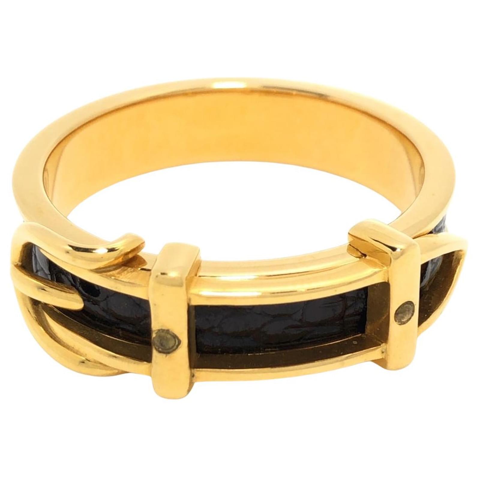 Hermes Plated Yellow Gold Brass CORD'H Anneau de Foulard Scarf Ring New!