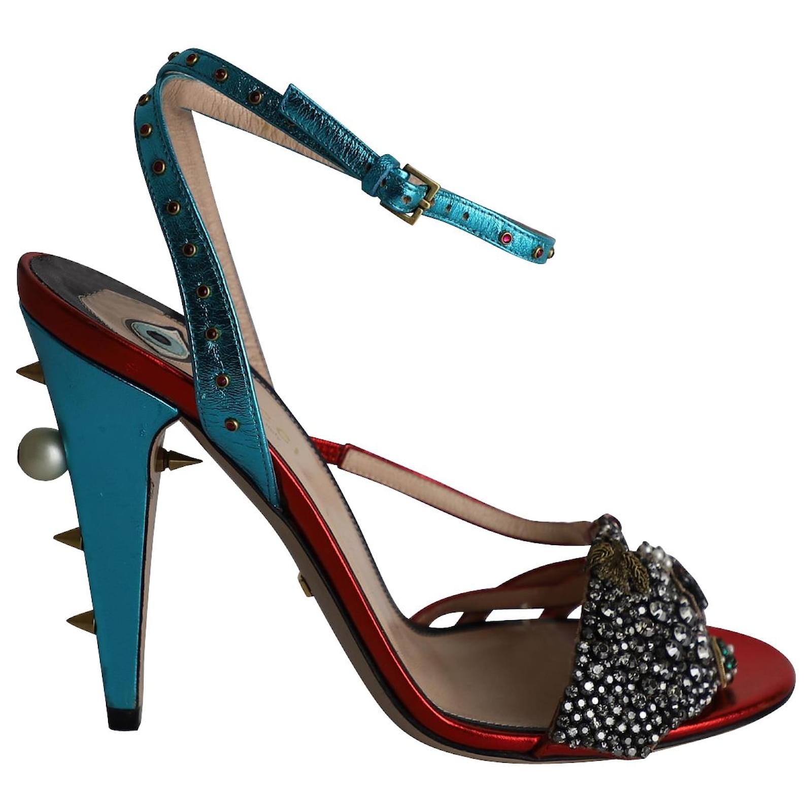 Gucci ハイヒール GUCCI Metallic Malaga Kid Malin Embellished Studded Sandals