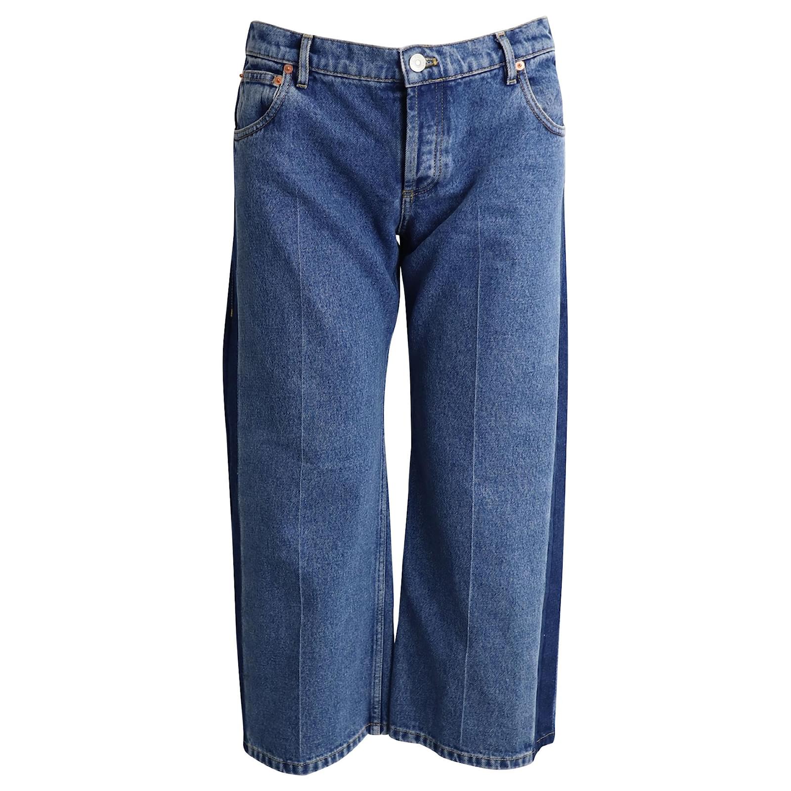 Balenciaga Wide Leg Cropped Jeans in Blue Cotton Denim ref.1014554 Joli Closet