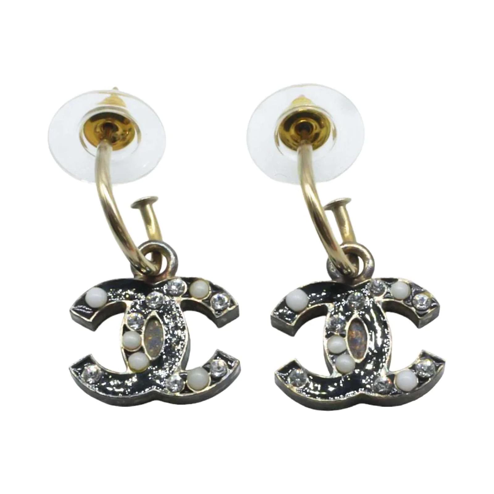 Chanel CC Rhinestone Hoop Earrings Black Metal ref.1014628 - Joli Closet