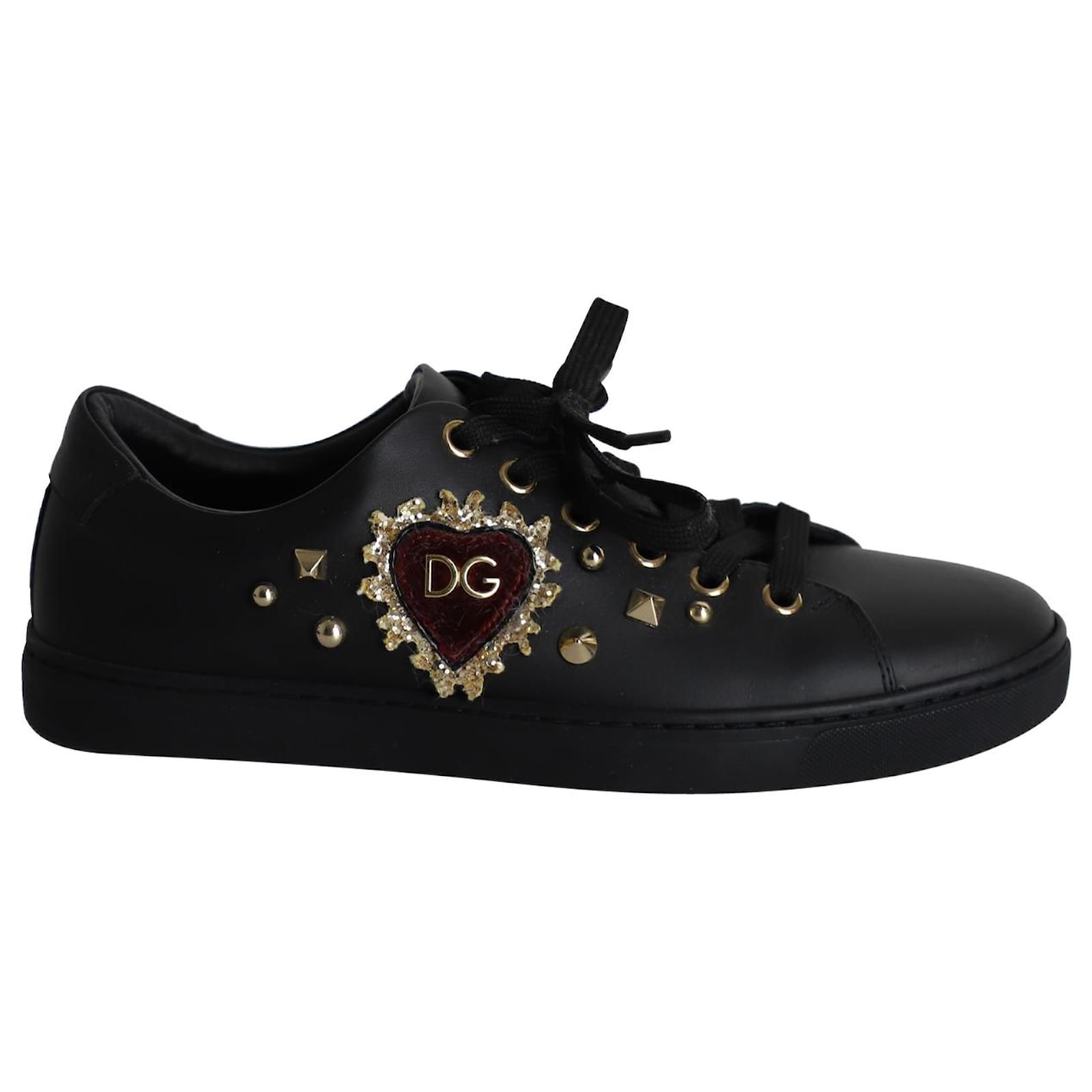 Dolce Gabbana DG Heart Sneakers aus schwarzem Leder