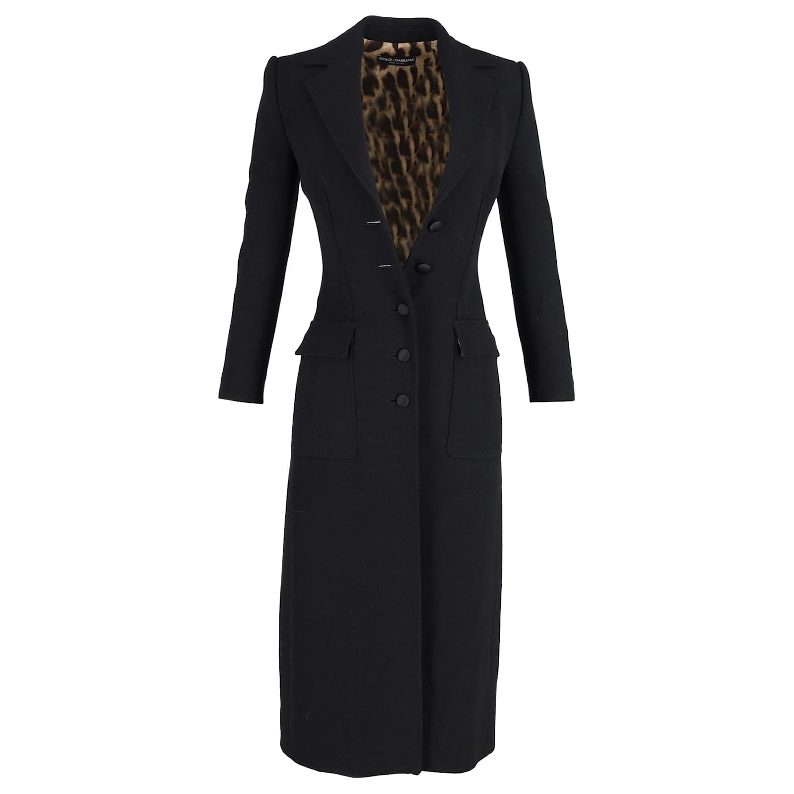 Dolce Gabbana Fitted Single-Breasted Longline Coat in Black