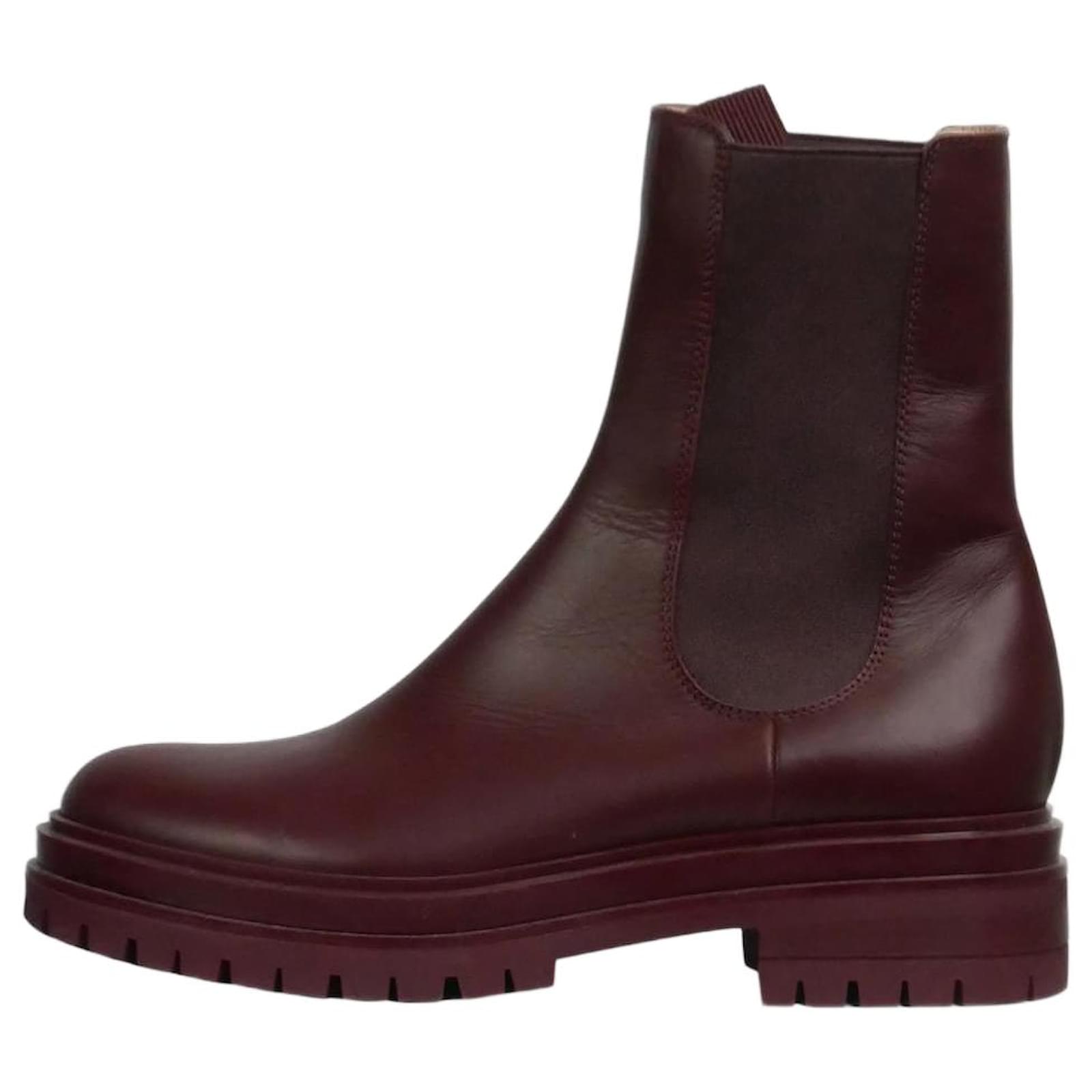 Gianvito Rossi Burgundy leather chunky Chelsea boots - size EU 38