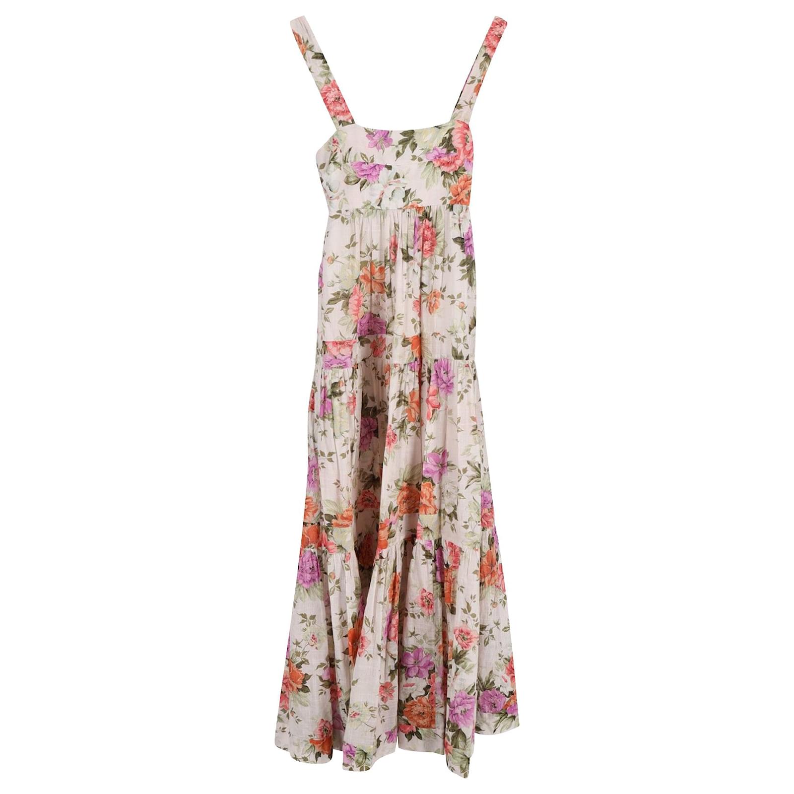 Zimmermann Pattie Floral Tie-Shoulder Tiered Maxi Dress in Multicolor ...