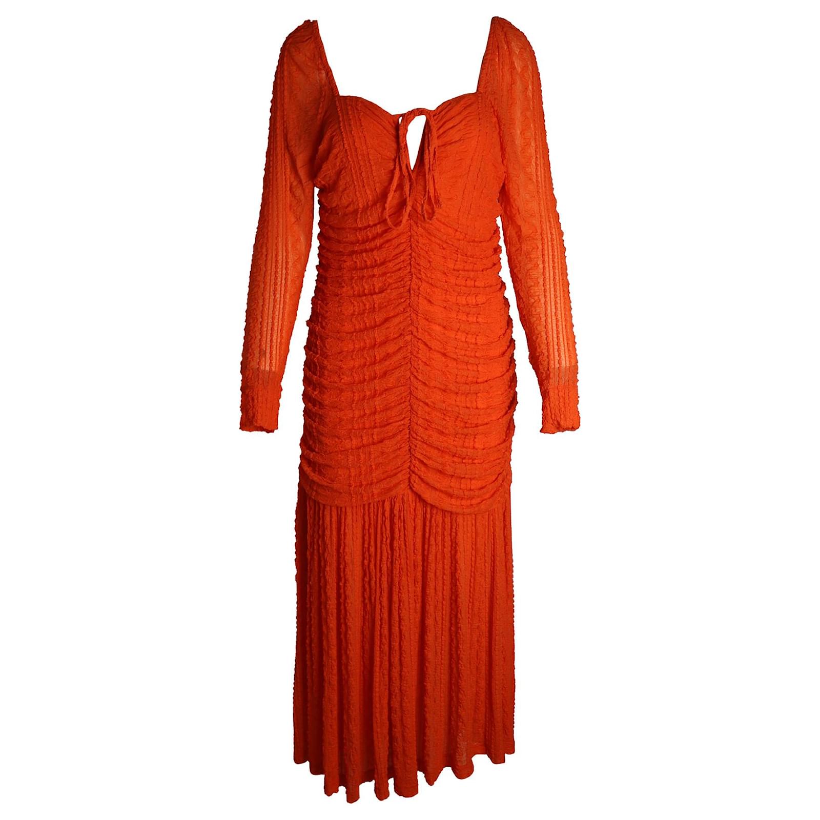 Ganni Textured Ruched Jersey Midi Dress in Orange Polyamide ref.JC1015219  (Sold) - Joli Closet