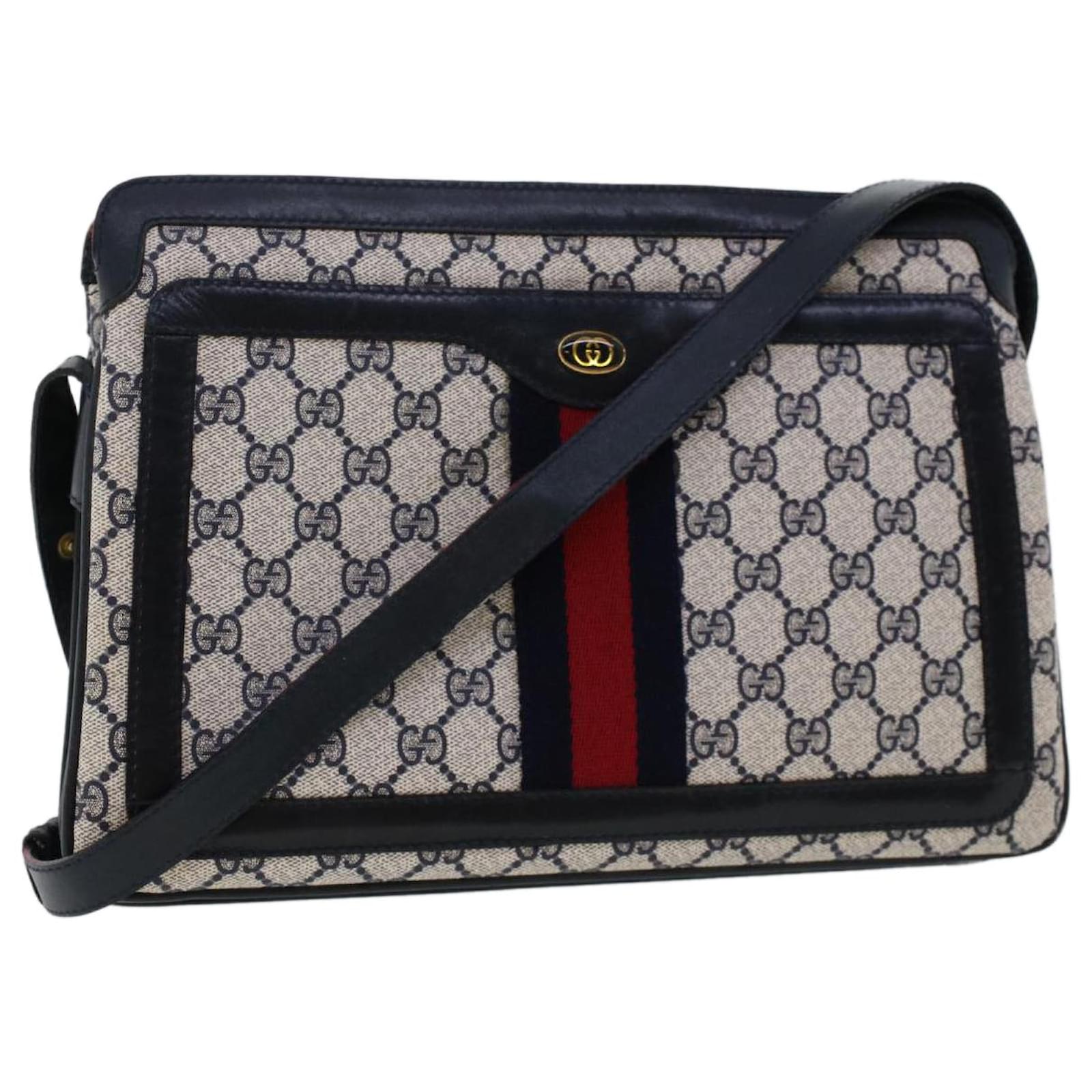GUCCI GG Canvas Sherry Line Bamboo Shoulder Bag Leather Navy Red