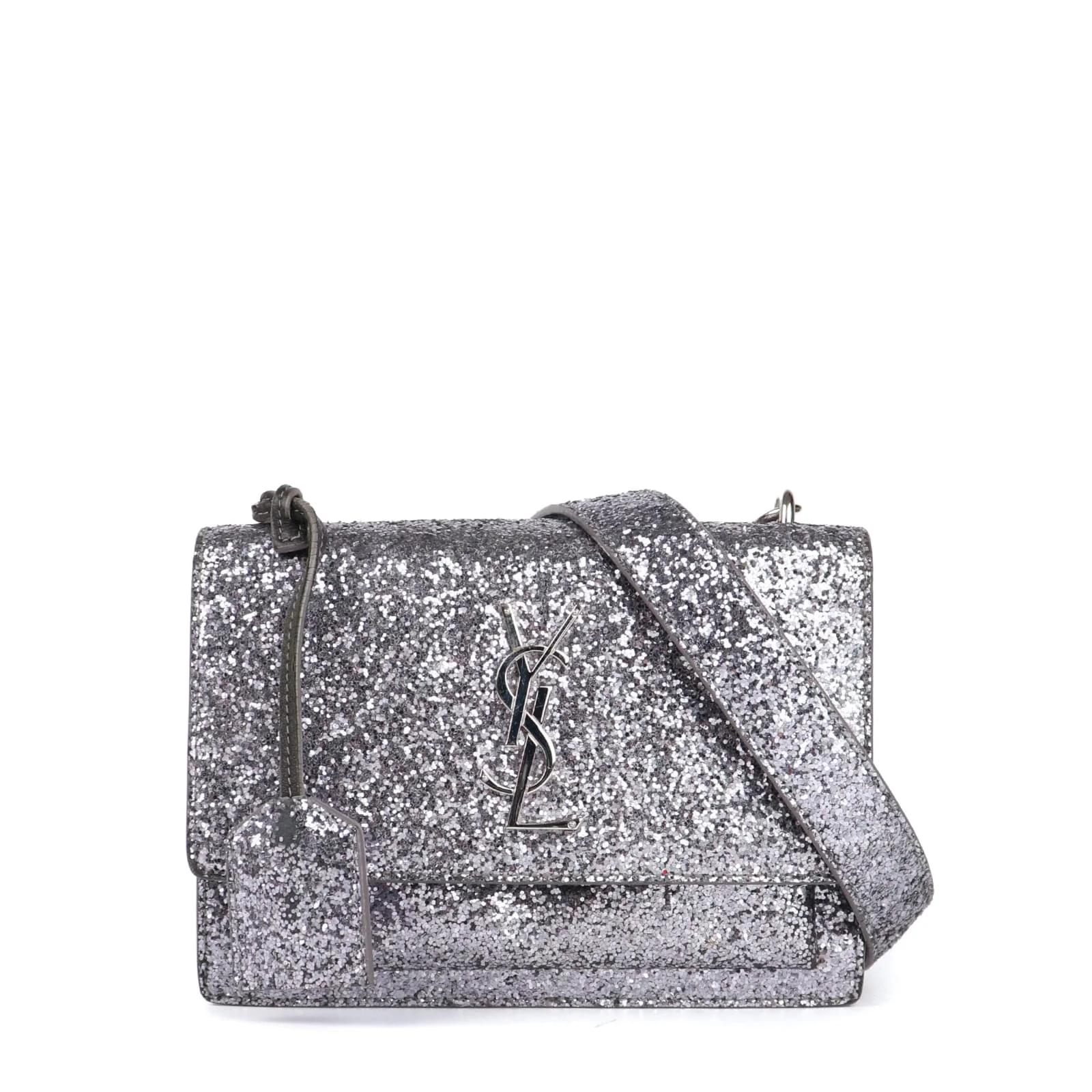 Saint Laurent - Sunset strap bag with silver glitter Silvery