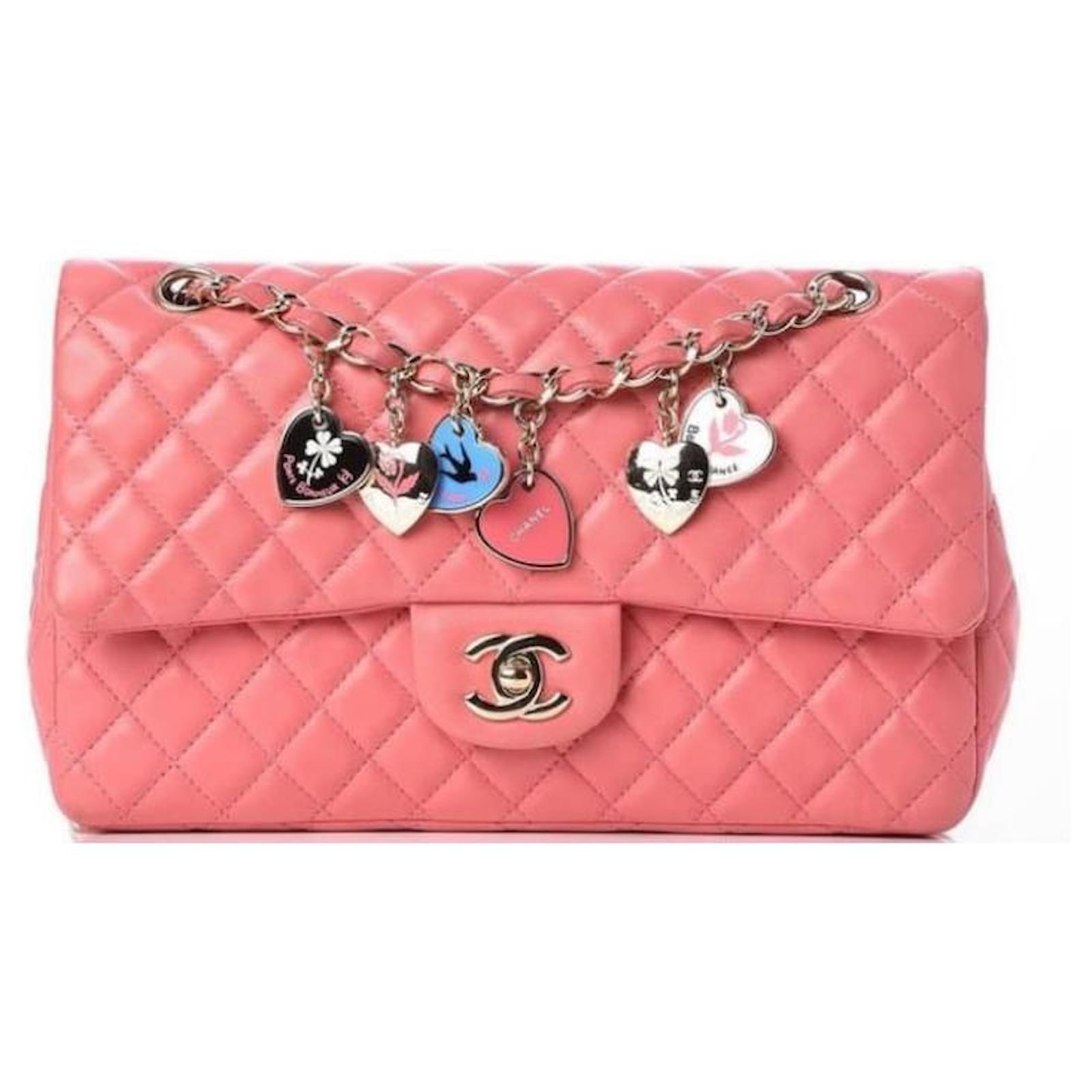 Handbags Chanel Chanel Pink Coral Medium Timeless Classic Limited Edition Quilted Lambskin Leather Valentines Heart Charms Flap Bag with Light