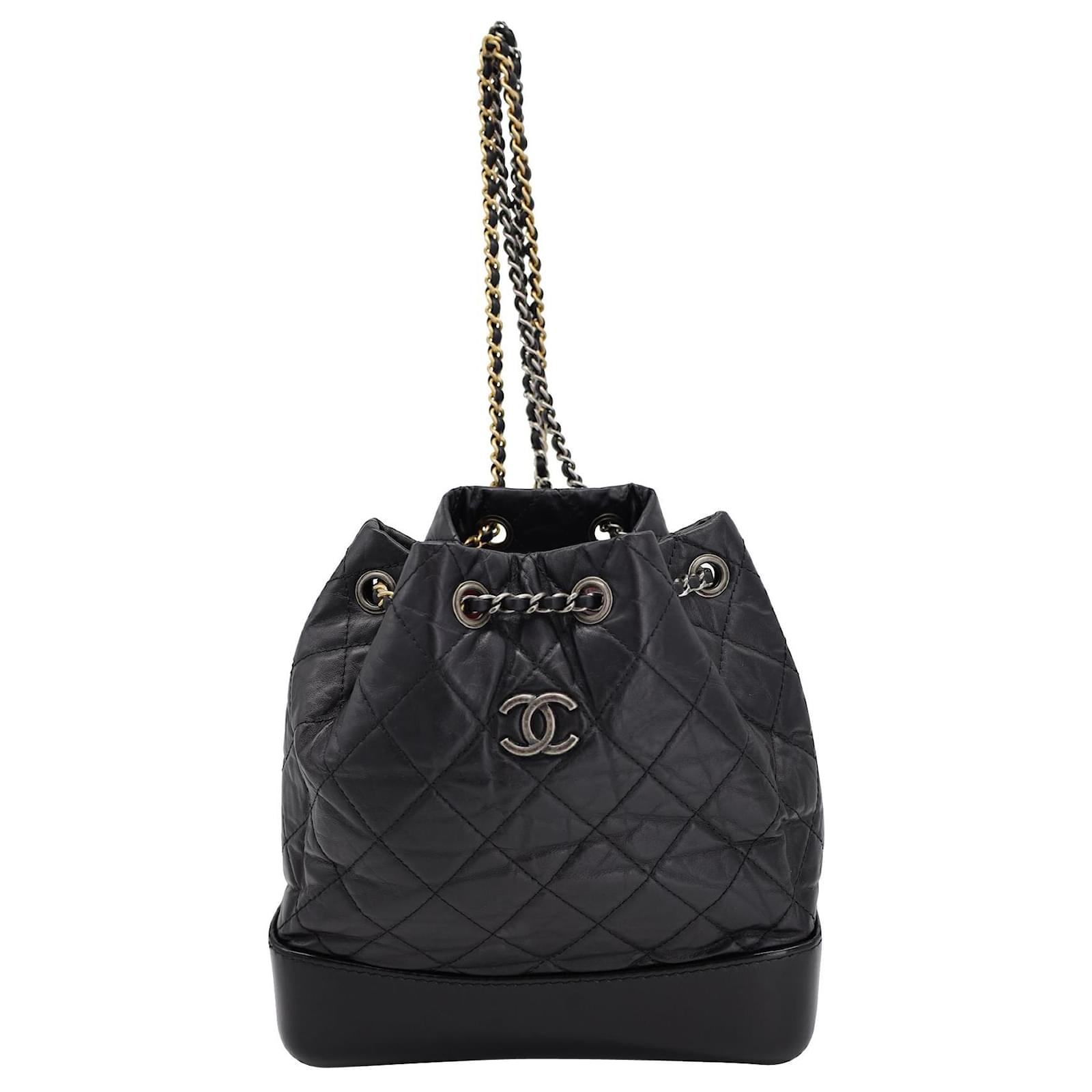 Backpacks Chanel Chanel Quilted Gabrielle Backpack in Black Aged Calfskin Leather